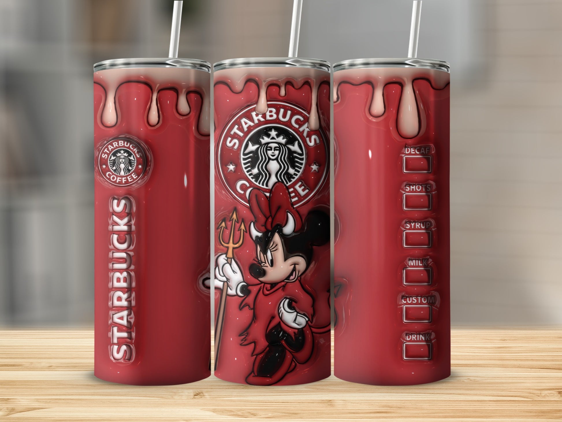 Custom Red Starbucks Tumbler with Mickey Mouse Design