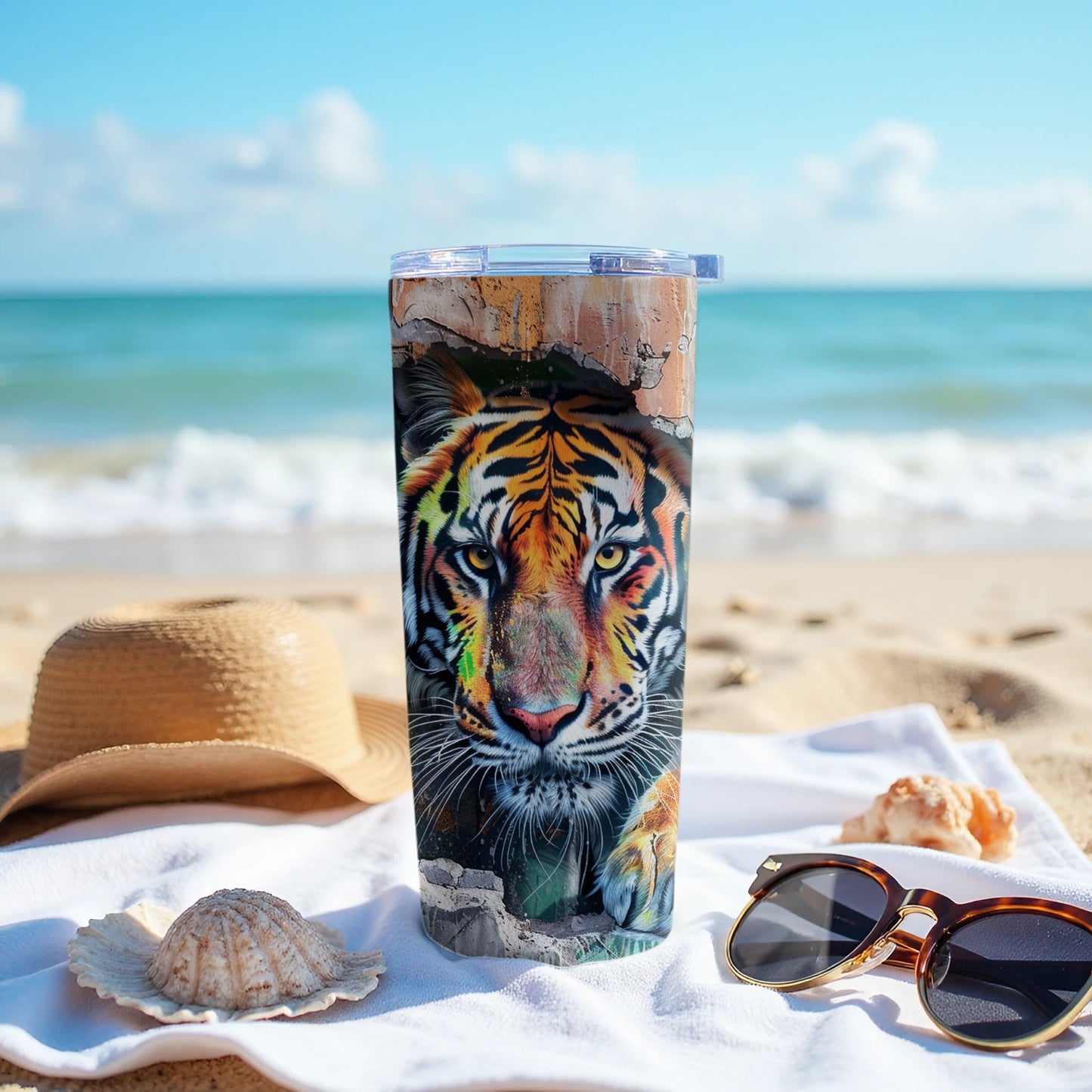 Vibrant Tiger Face Emerging Design Tumbler product type
