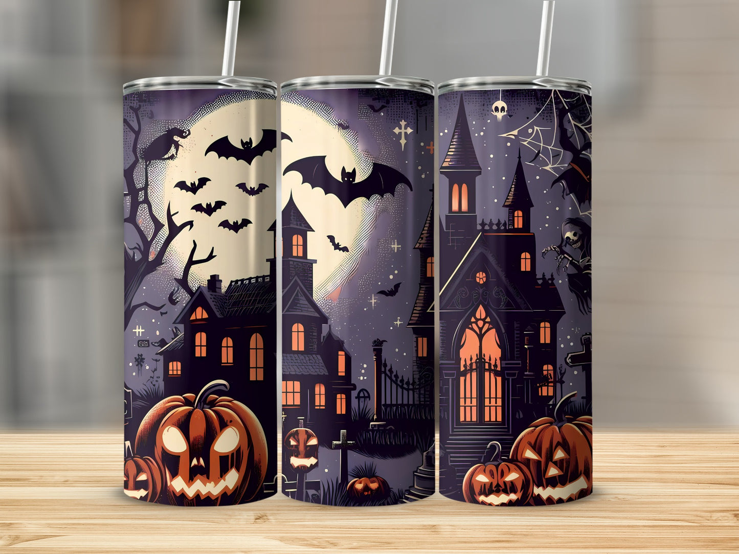 Spooky Haunted House and Pumpkin Tumbler