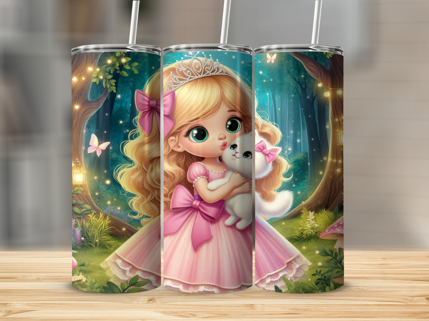 Enchanting Princess with Kitten in Forest Tumbler