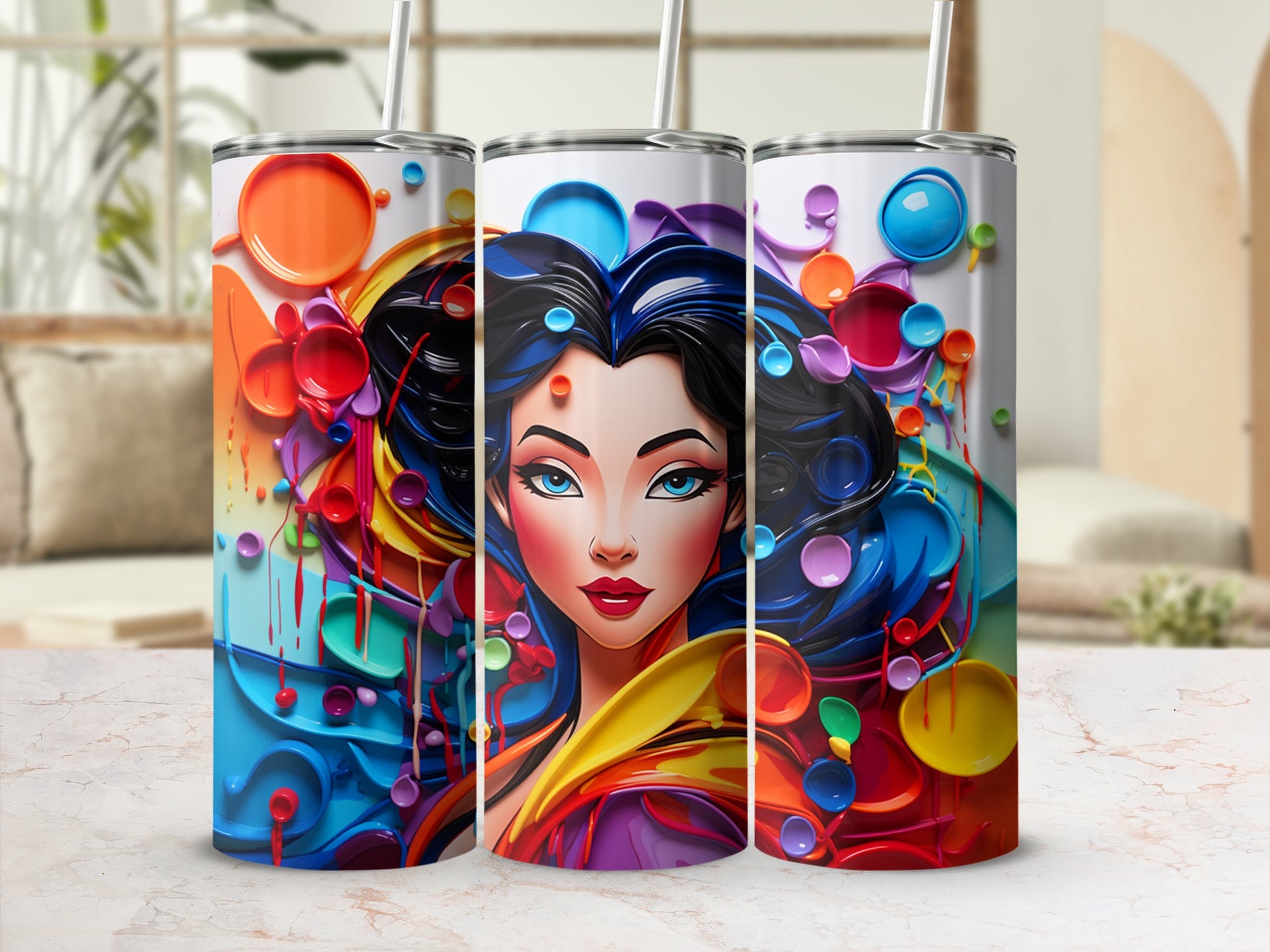 Vibrant Abstract Art Character Design Tumbler Cup