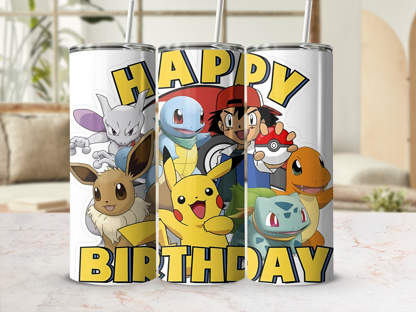 Happy Birthday Pokemon Characters Tumbler Set