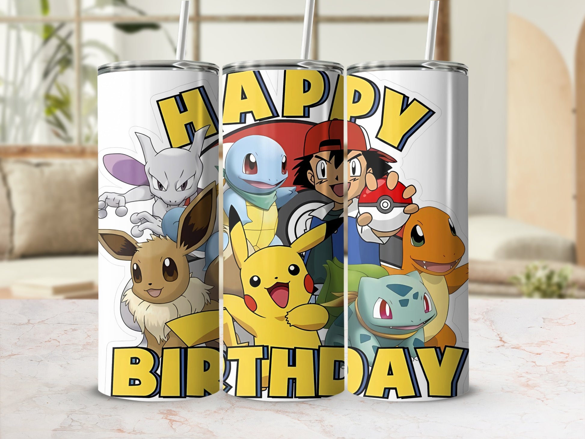 Happy Birthday Pokemon Characters Tumbler Set