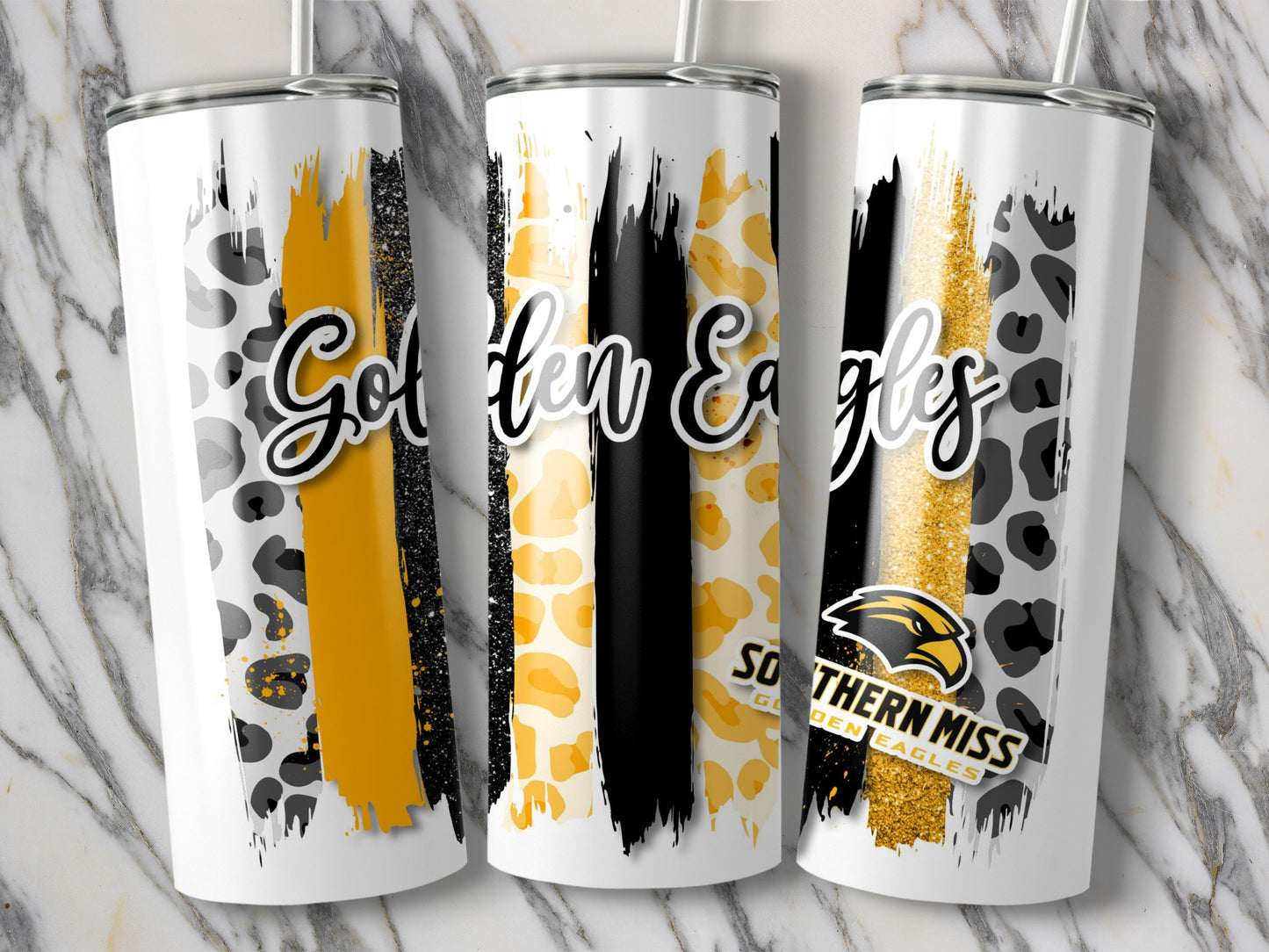 Golden Eagles Southern Miss Team Colors Brush Strokes Tumblers