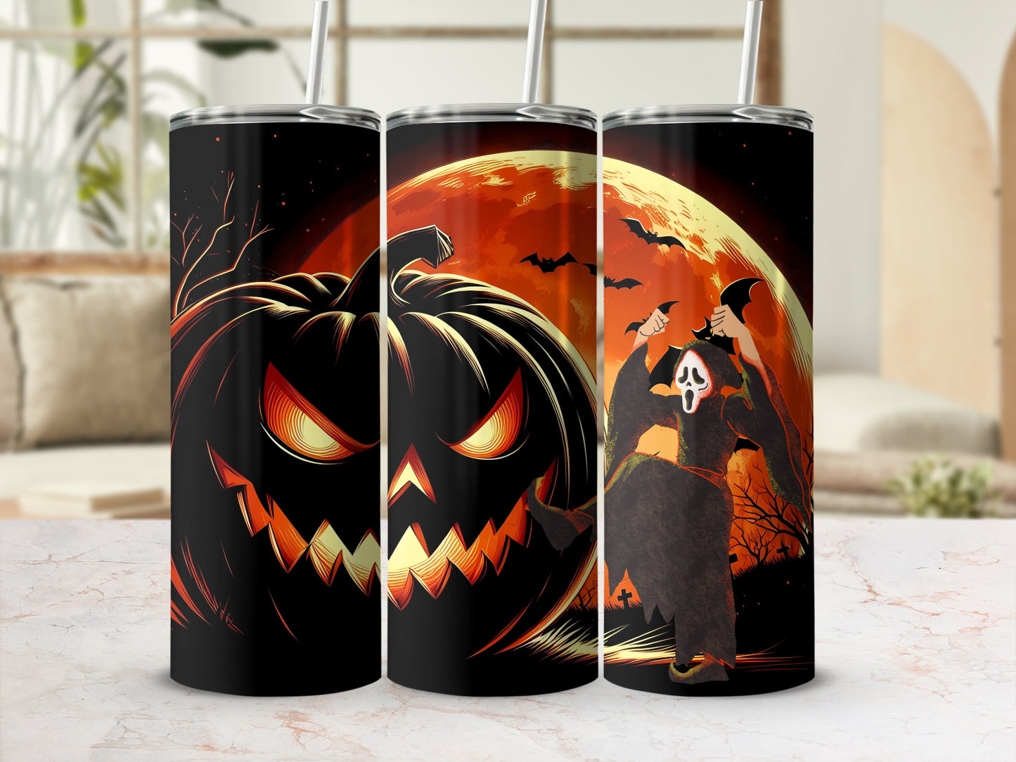 Spooky Halloween Pumpkin and Ghost Theme Tumbler