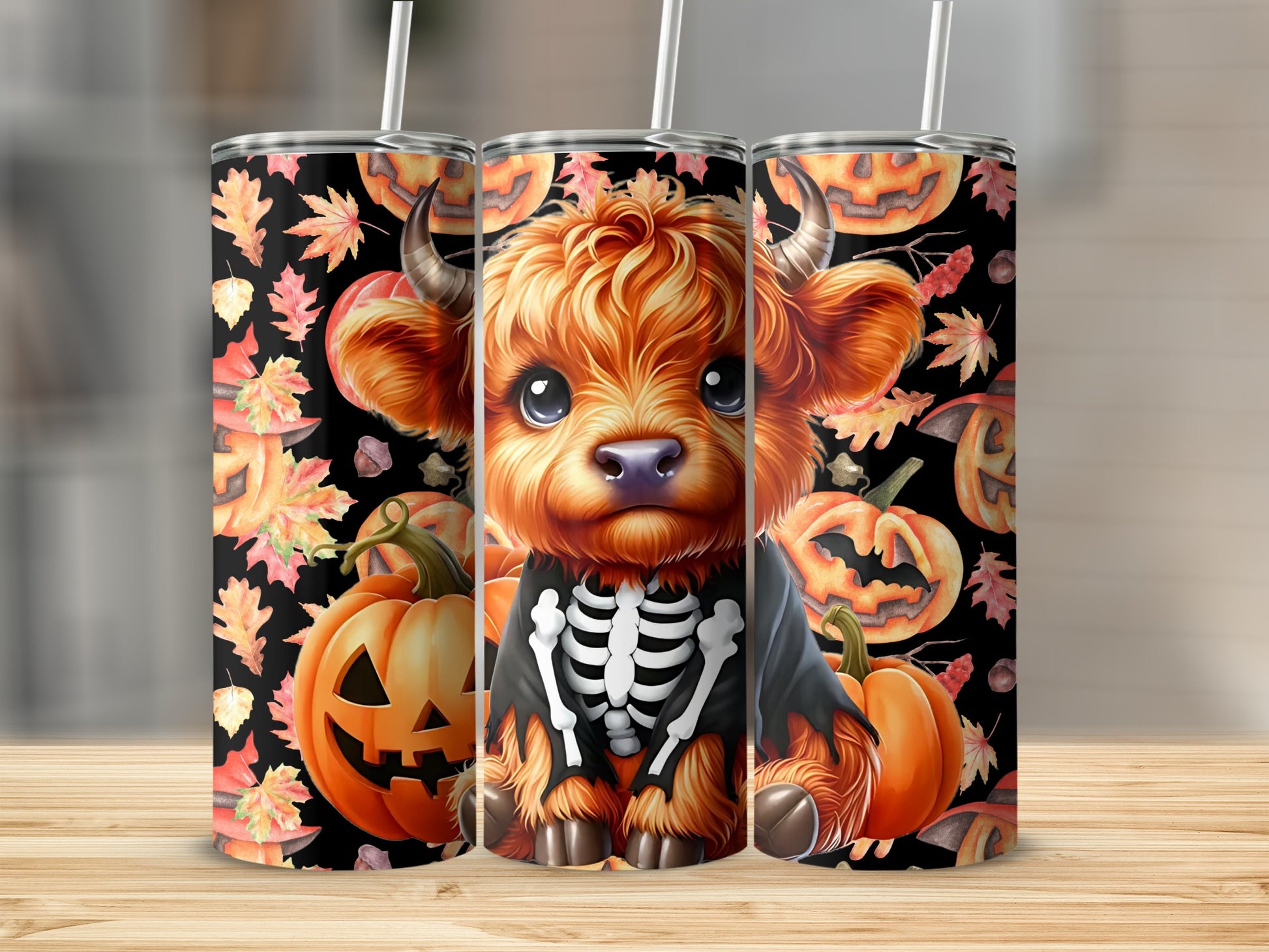 Cute Halloween Cow Tumbler with Pumpkin Designs
