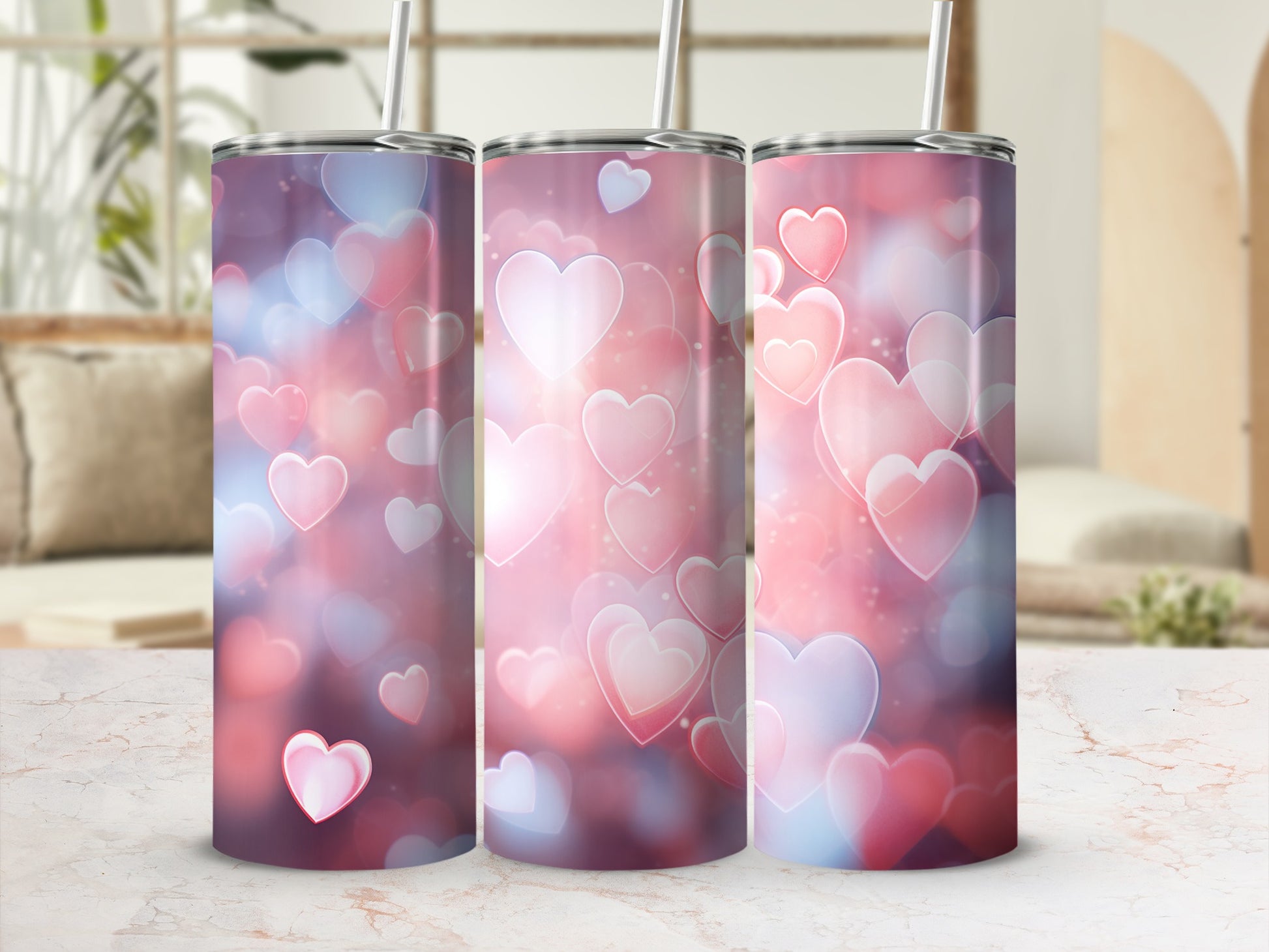 Pink and Blue Hearts Design Tumbler for Sale