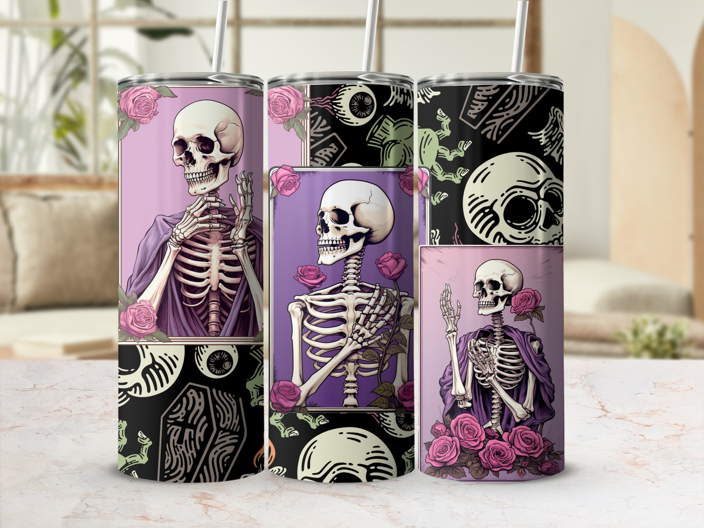 Gothic Skeleton Art with Roses Tumbler