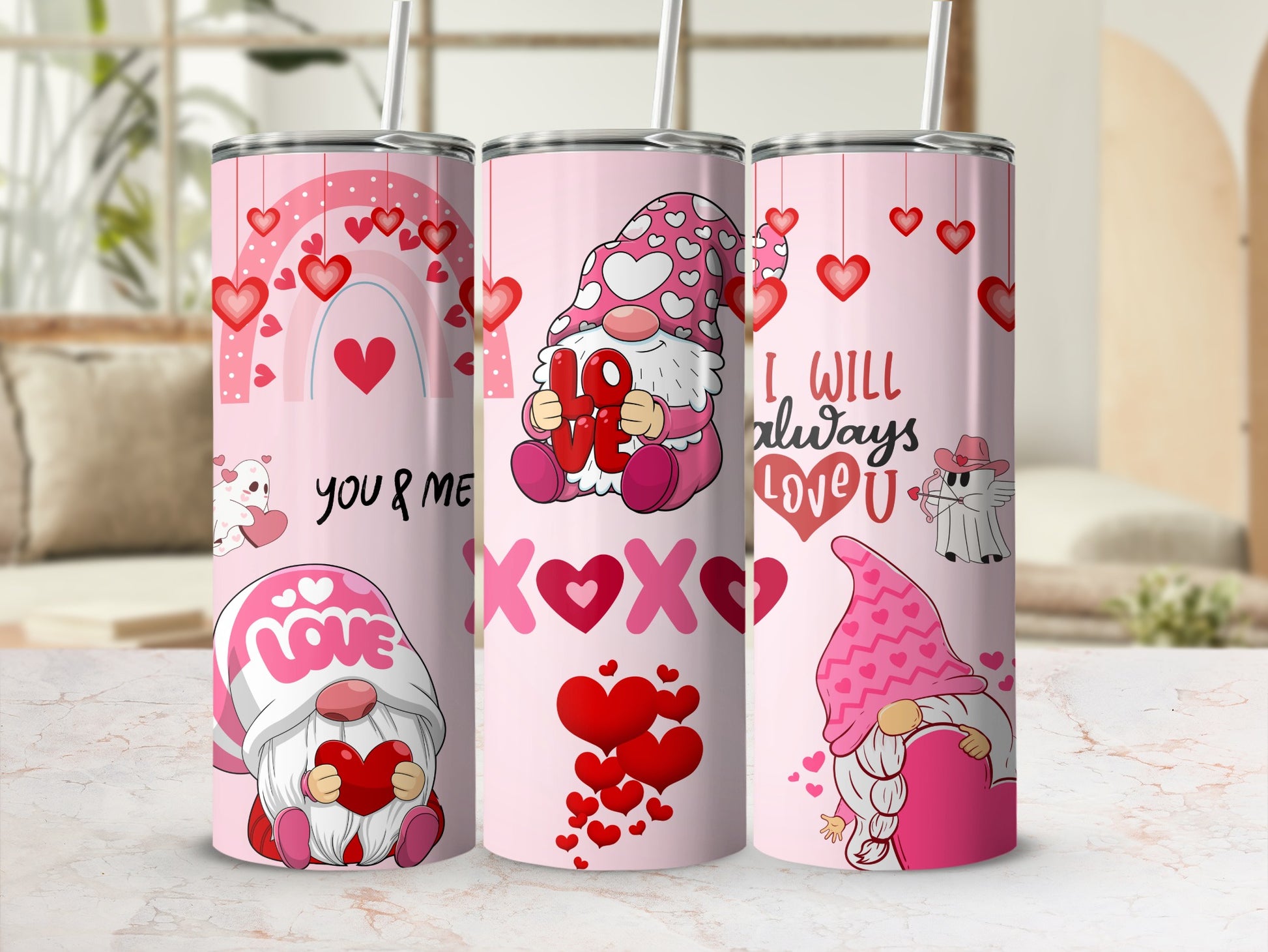Gnome Themed Valentine's Day Love Graphic Tumbler