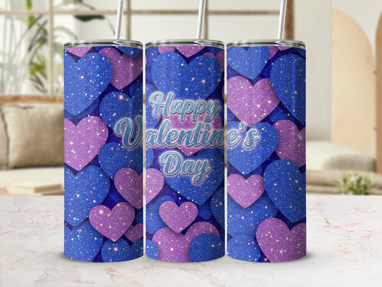 Glittery Hearts Happy Valentine's Day Tumbler Cup