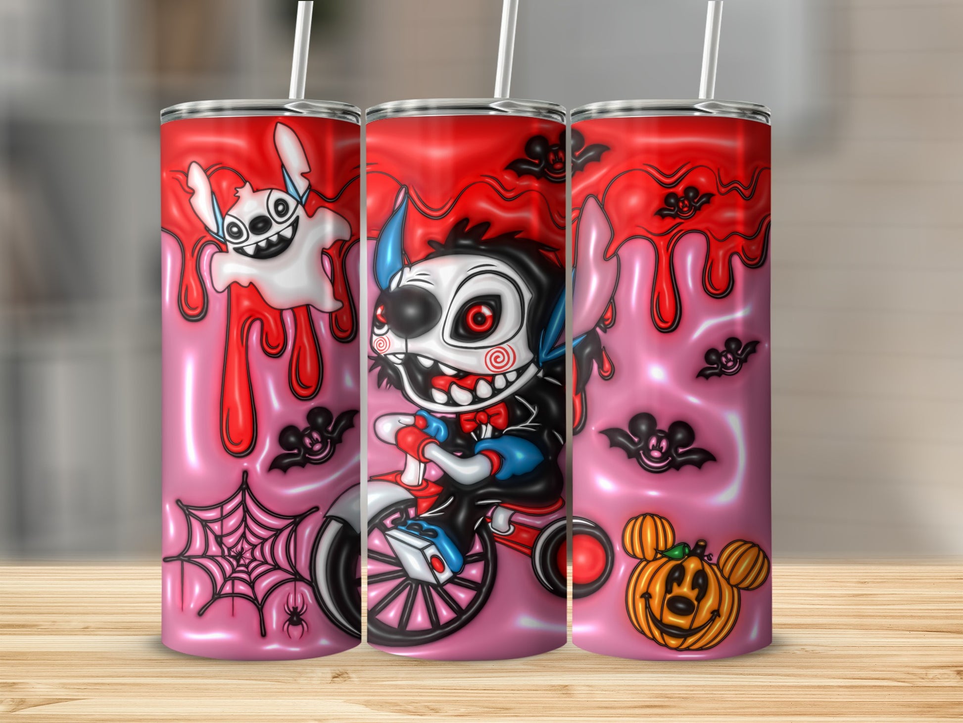 Halloween Horror Themed Tumblers with Cartoon Prints