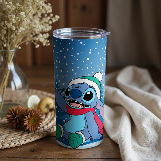 Cute Stitch Holiday Tumbler Snowy Winter Themed Cup