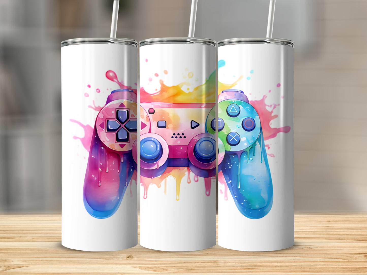 Vibrant Gaming Controller Art Travel Mug