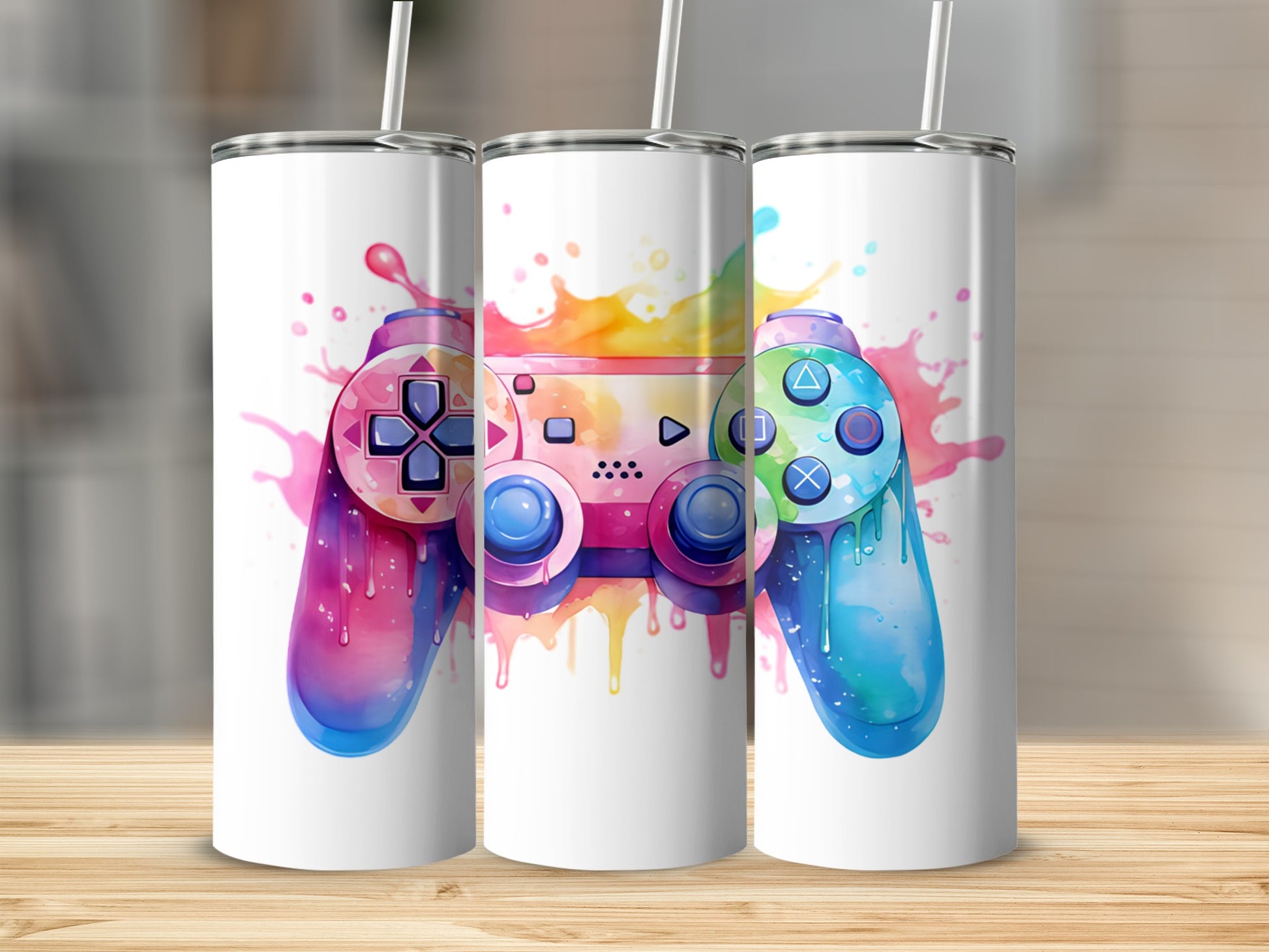 Vibrant Gaming Controller Art Travel Mug