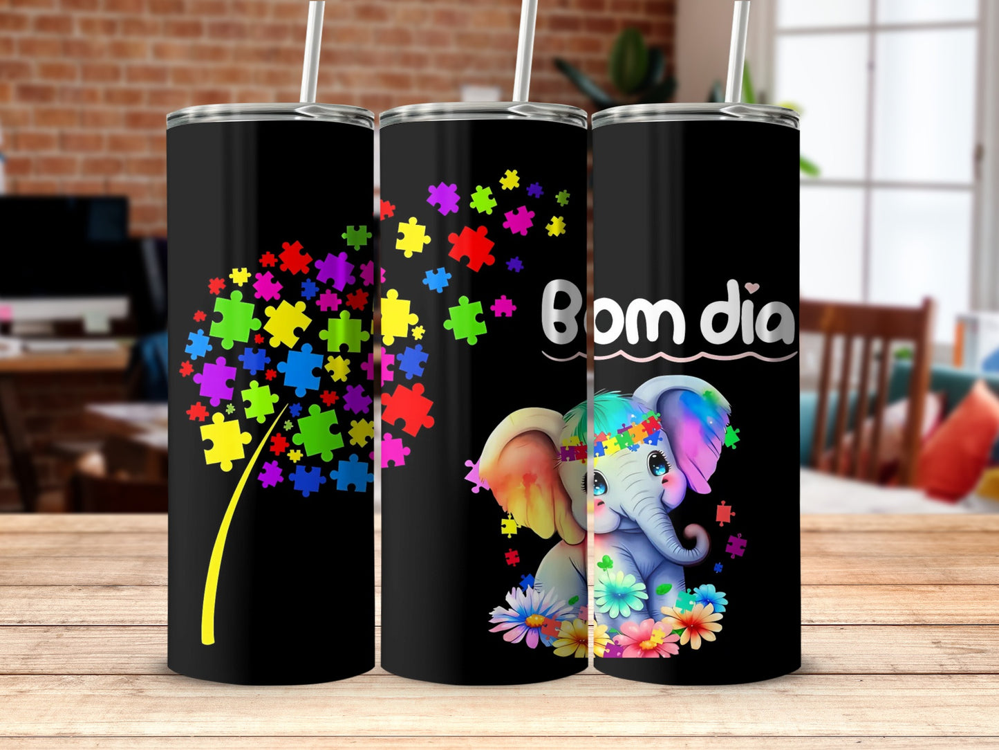 Cute Elephant and Puzzle Pattern Tumblers