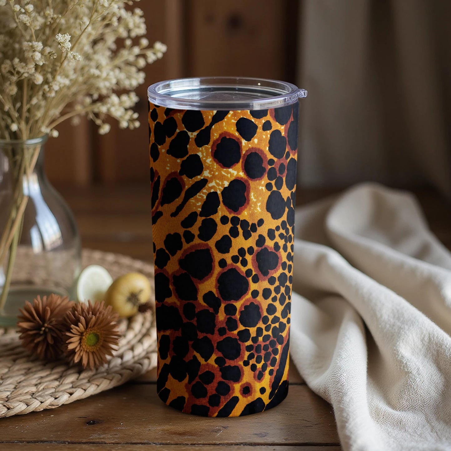 Stylish Black and Orange Leopard Print Tumbler