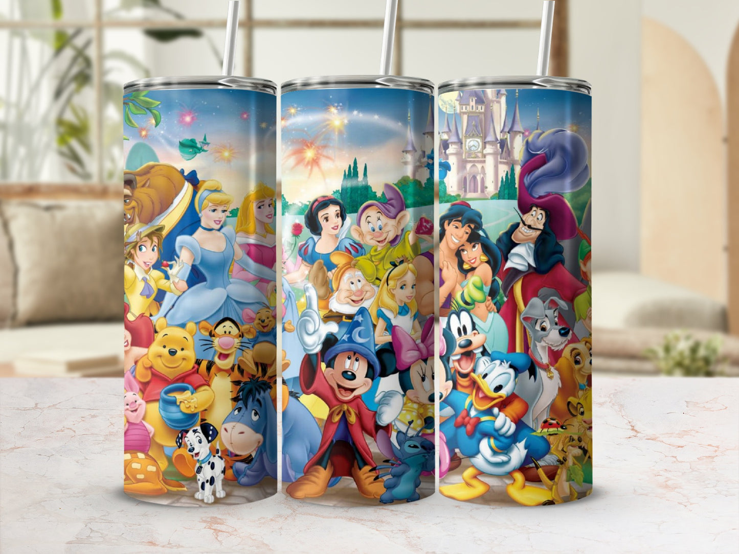 Colorful Disney Characters Tumbler Set for Fans