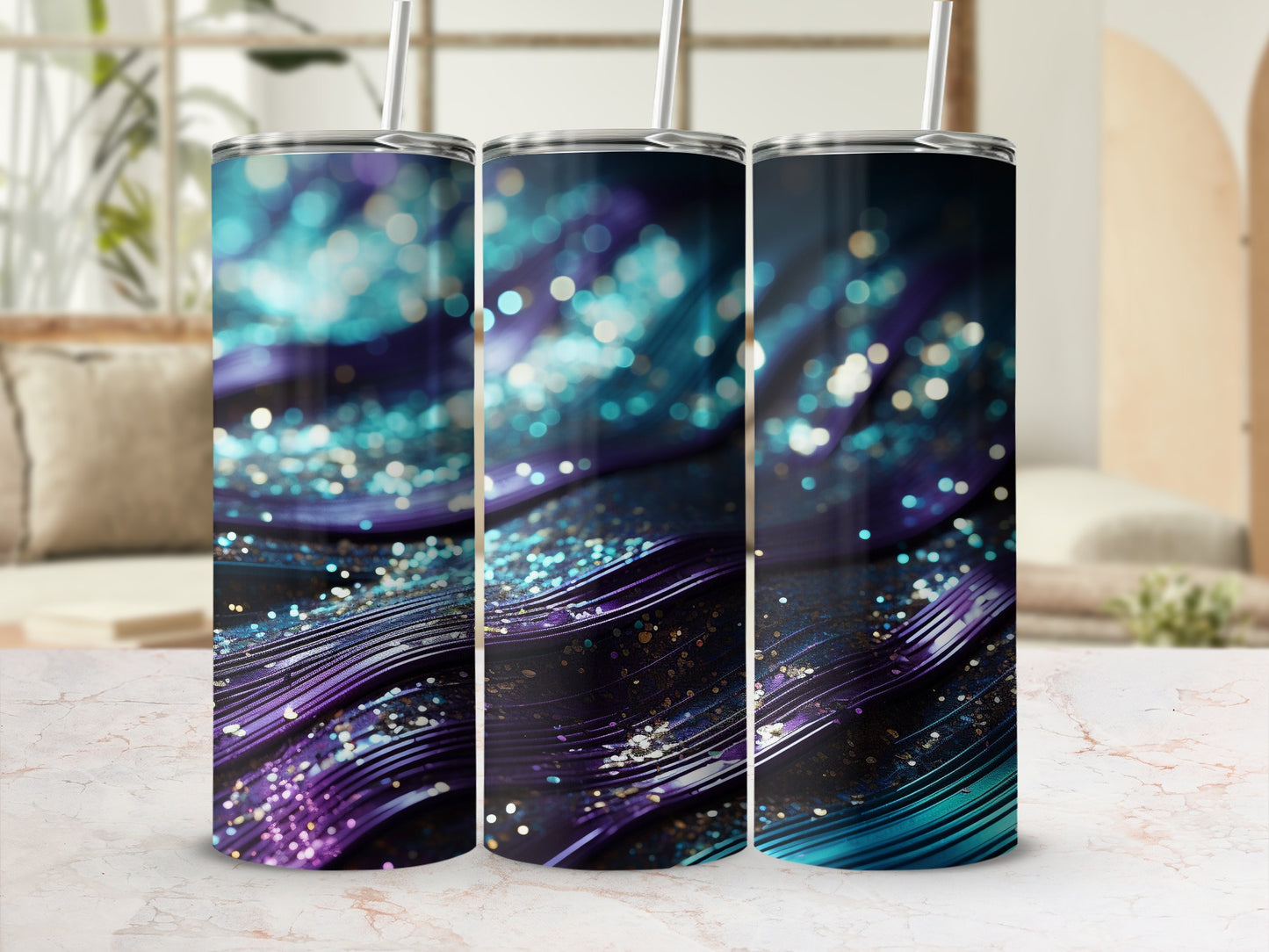 Vibrant Glitter Swirls Bokeh Purple Blue Teal Tumbler product type