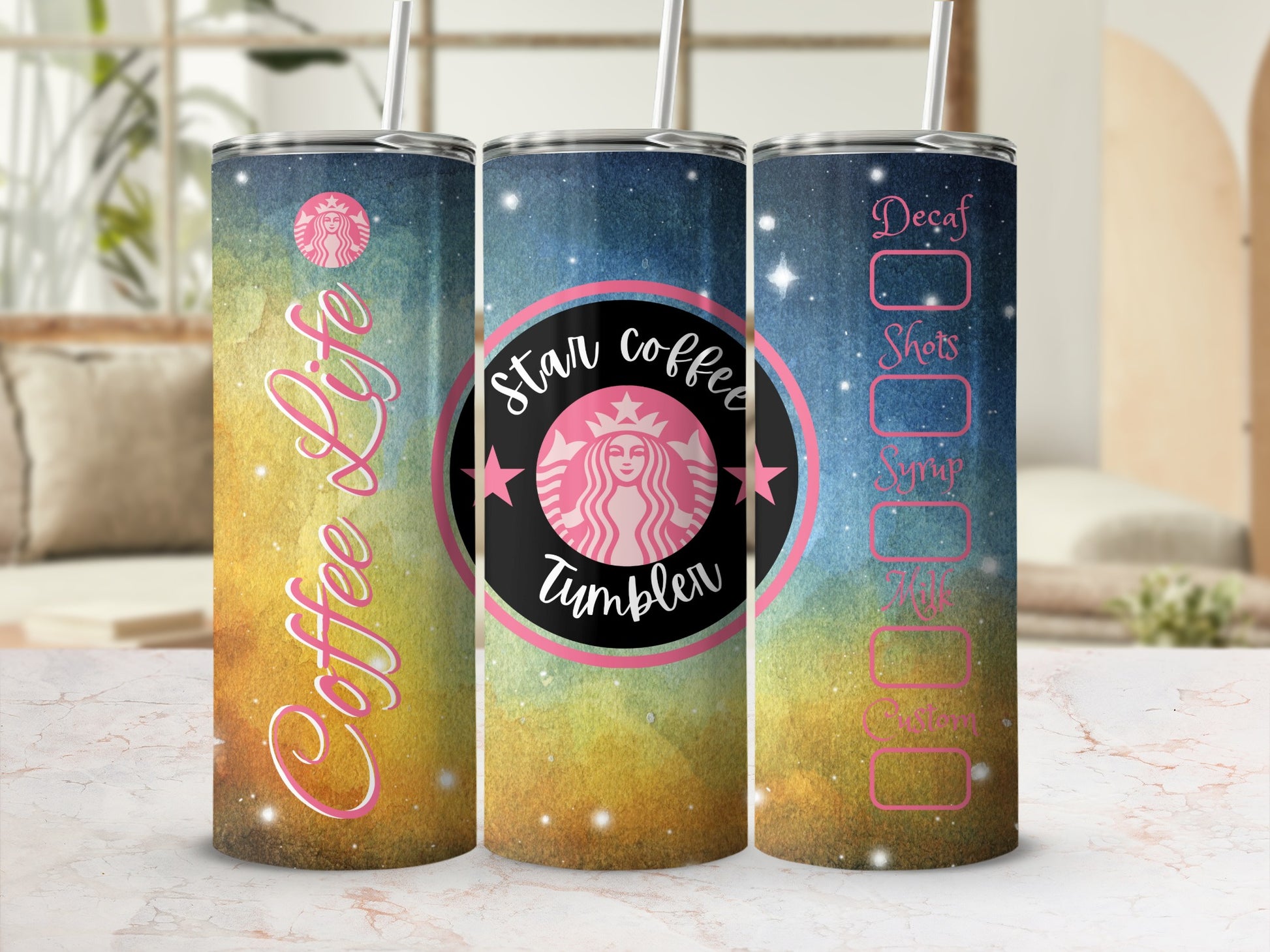 Stylish Gradient Star Coffee Insulated Tumbler 20oz