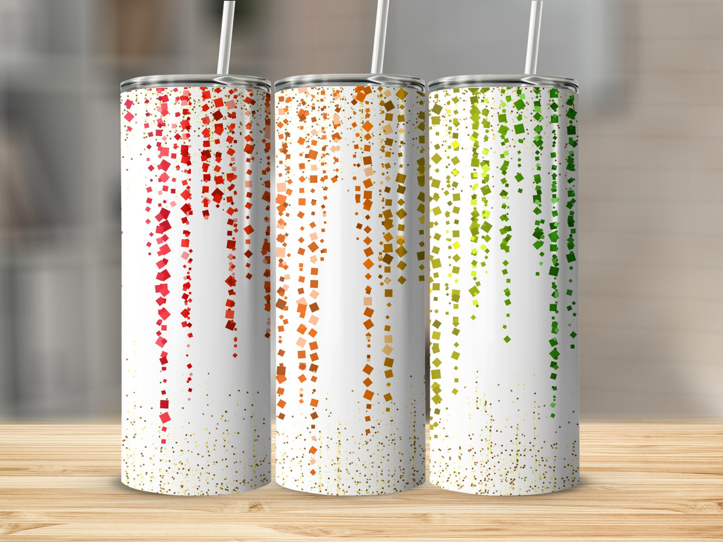 Colorful Glitter Gradient Design Tumbler with Straw