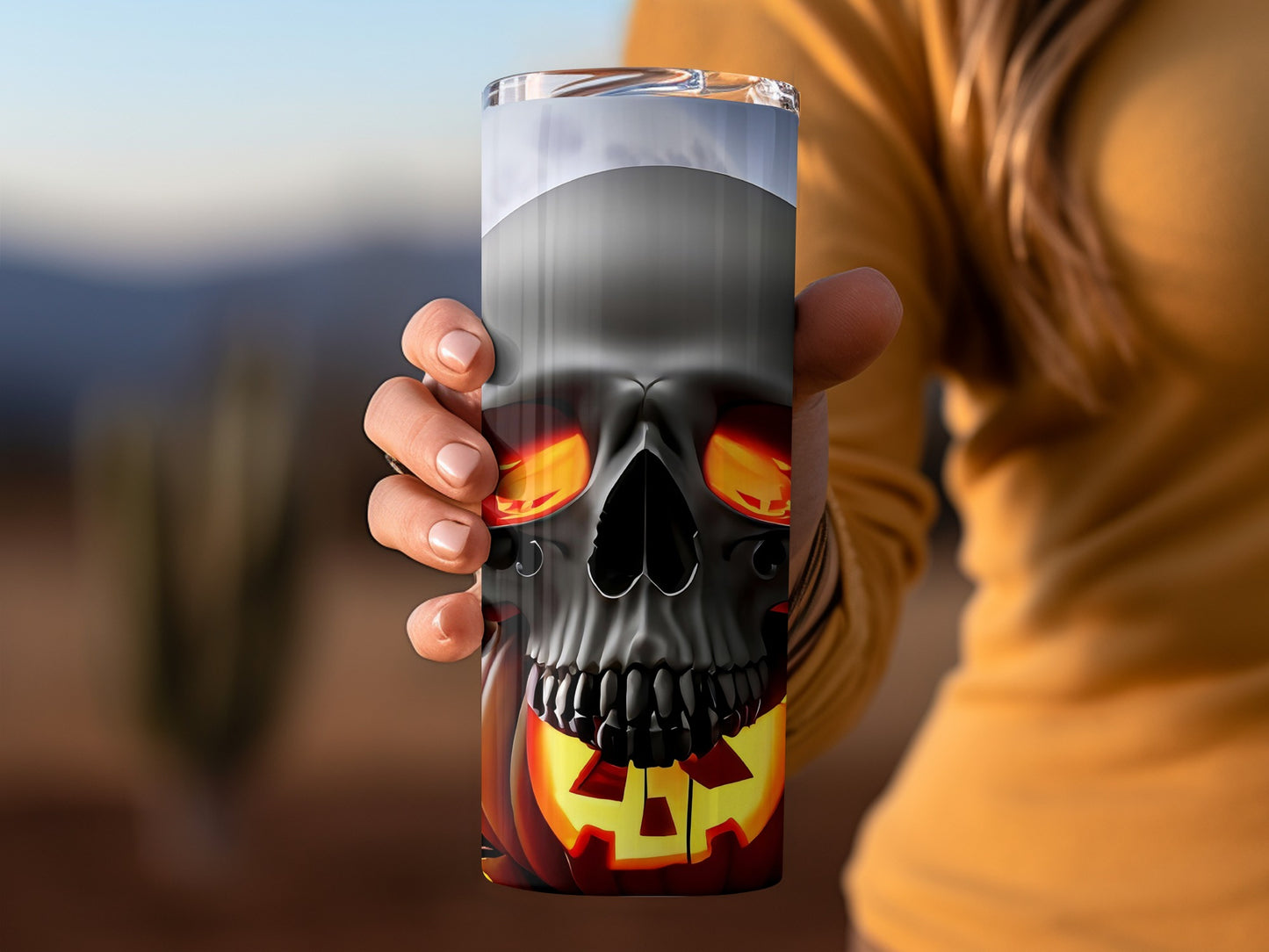 Creepy Skull and Pumpkin Design Tumbler for Halloween
