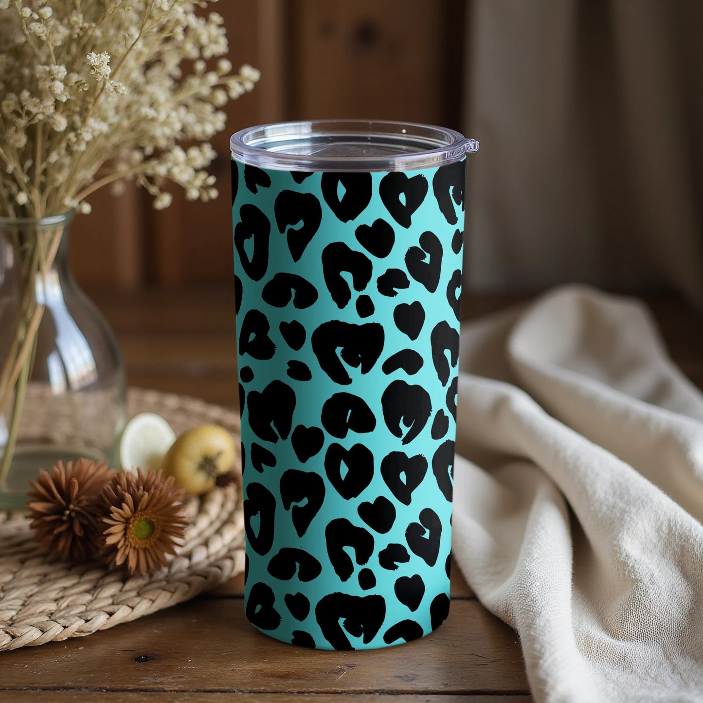 Vibrant Blue and Black Leopard Print Tumbler Cup