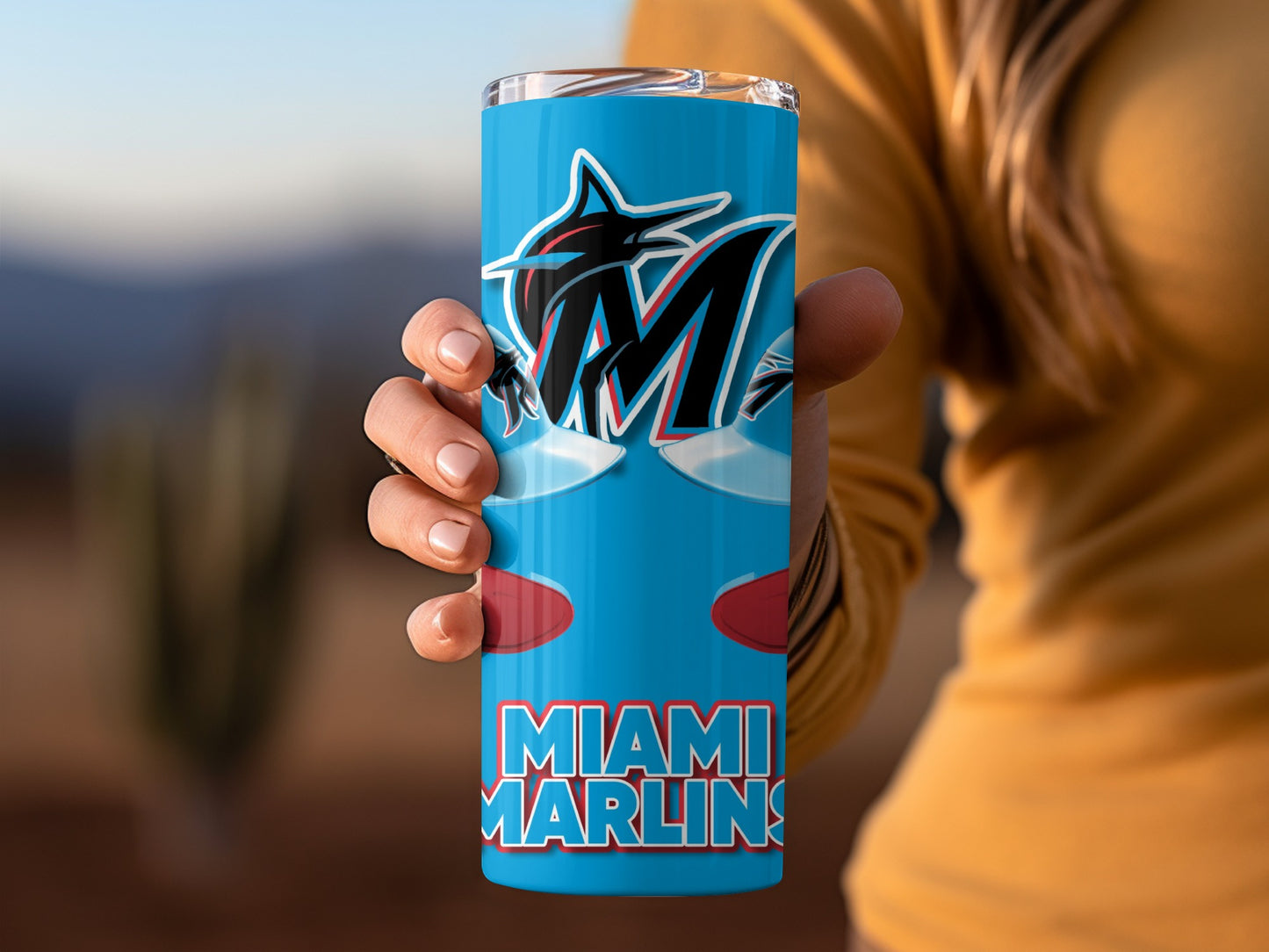 Miami Marlins Helmets Team Logo on Sky Blue Tumblers