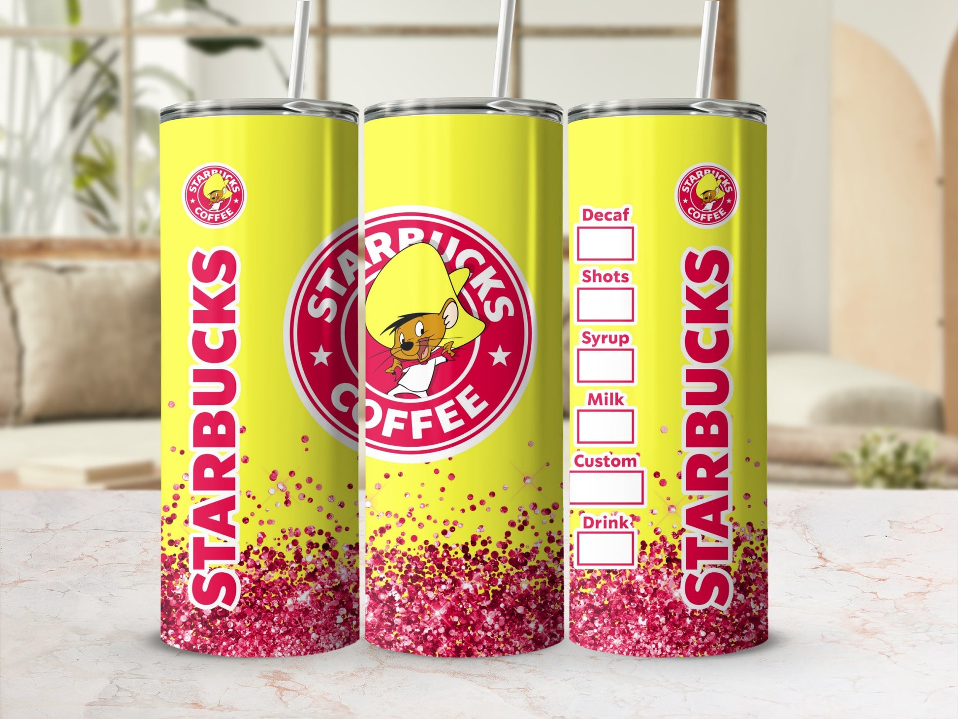 Starbucks Coffee Custom Yellow Tumbler Drinkware