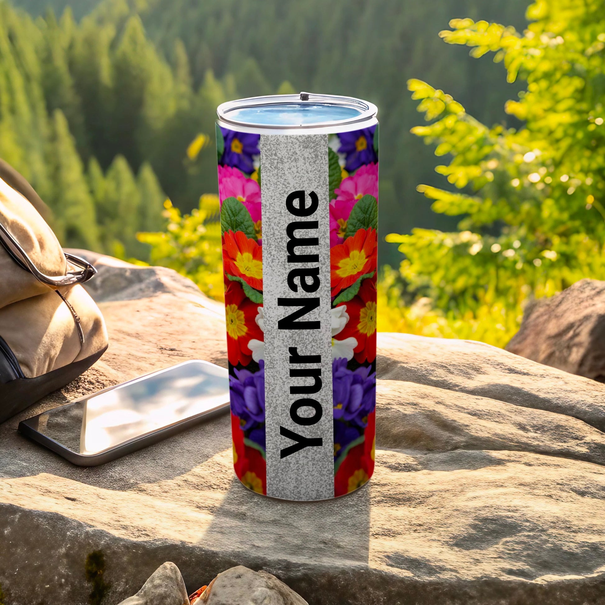 Customizable Floral Tall Travel Mug with Your Name Design