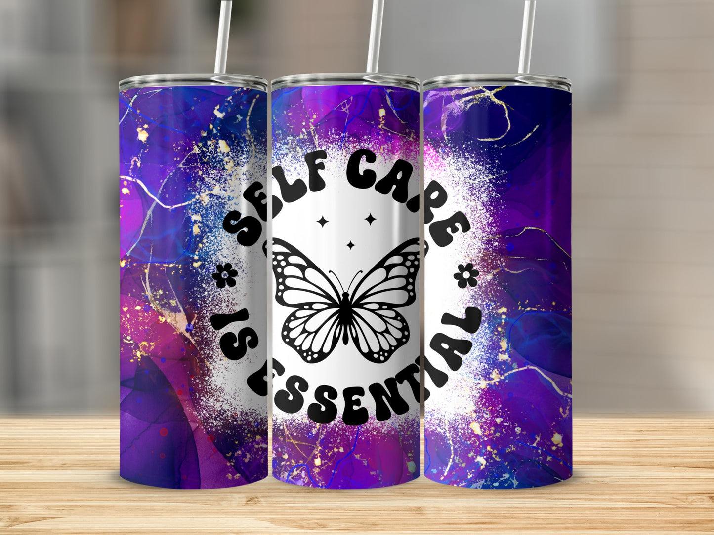 Self Care Is Essential Butterfly Design Tumbler