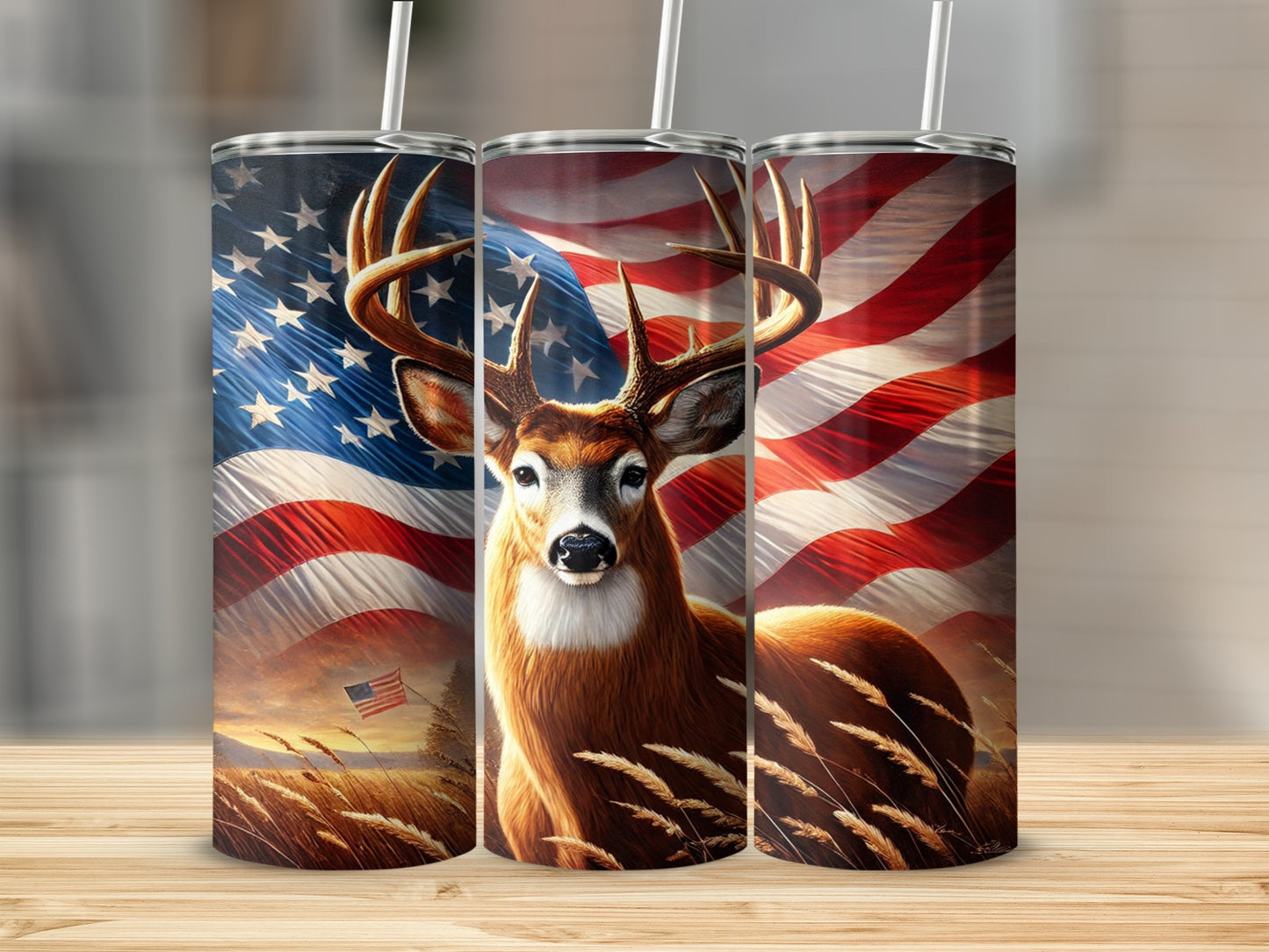 Patriotic American Flag Deer Design Tumbler Product