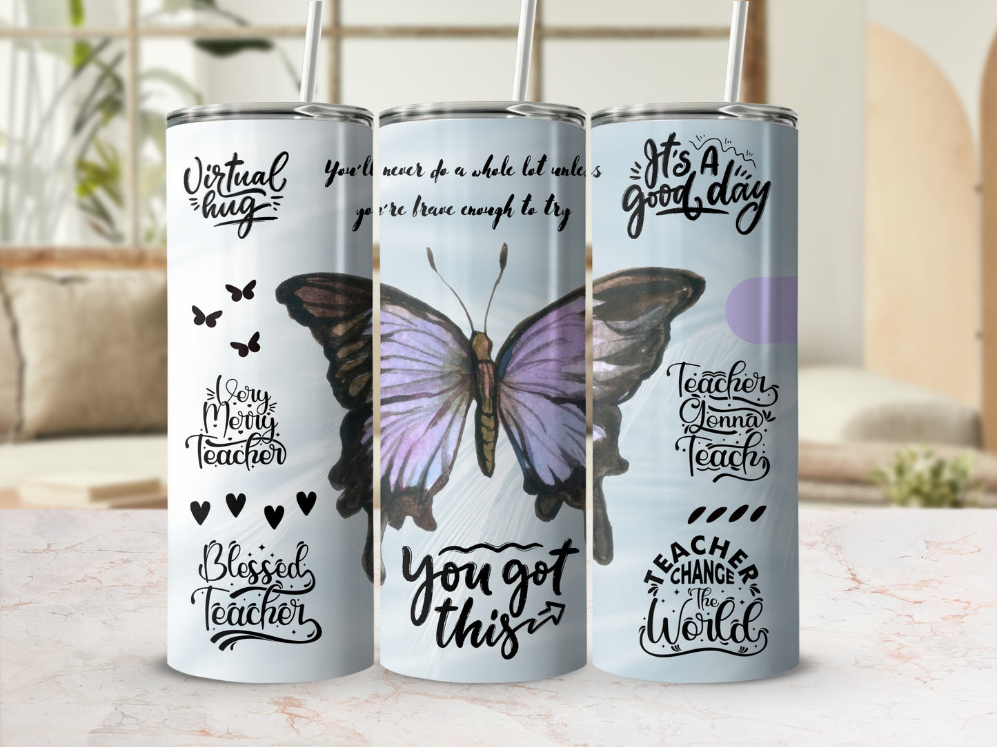 Inspirational Teacher Butterfly Design Tumbler Cup