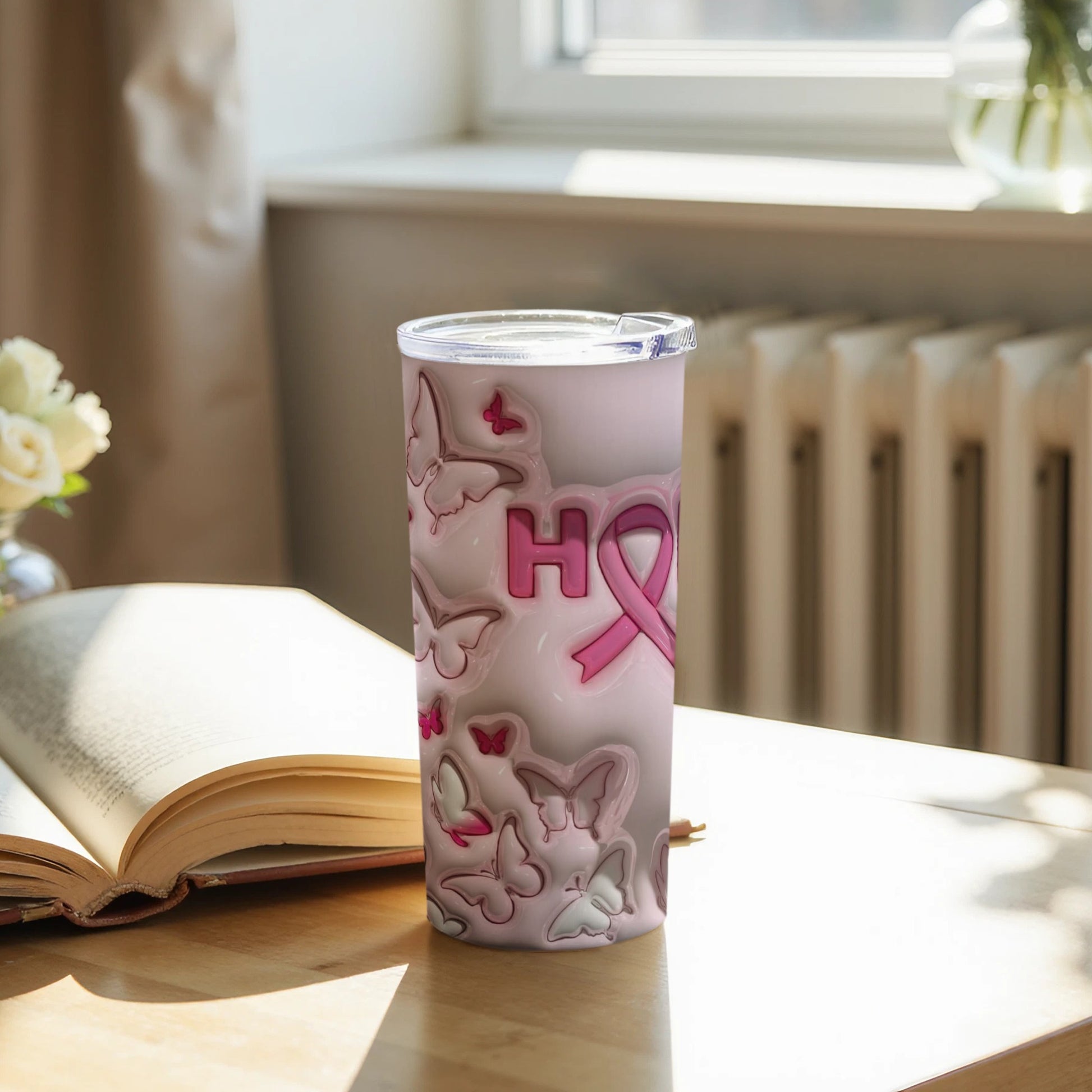 Inspirational Pink Ribbon Butterfly Tumbler