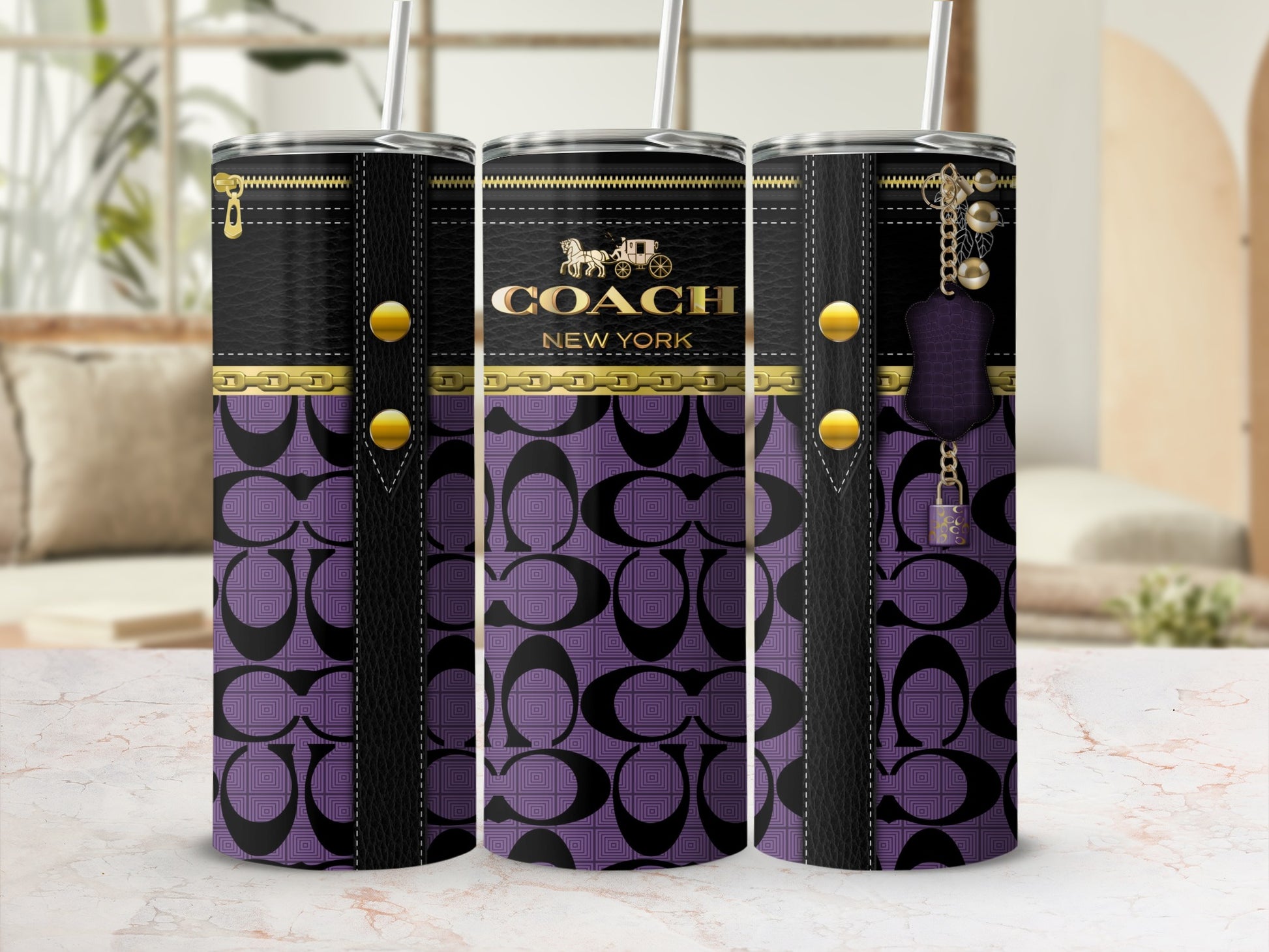 COACH New York Designer Purple and Black Tumbler