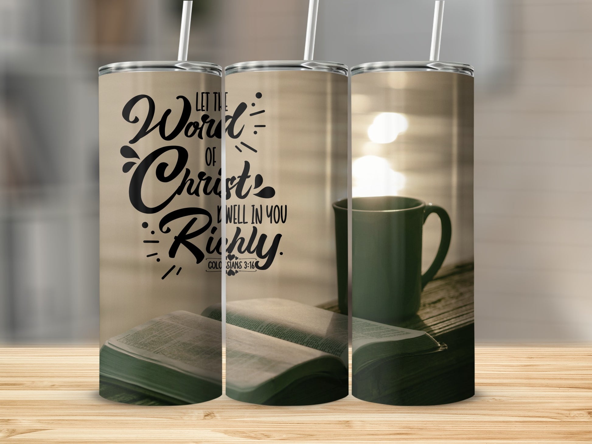 Inspirational Christian Quote and Coffee Image Tumbler