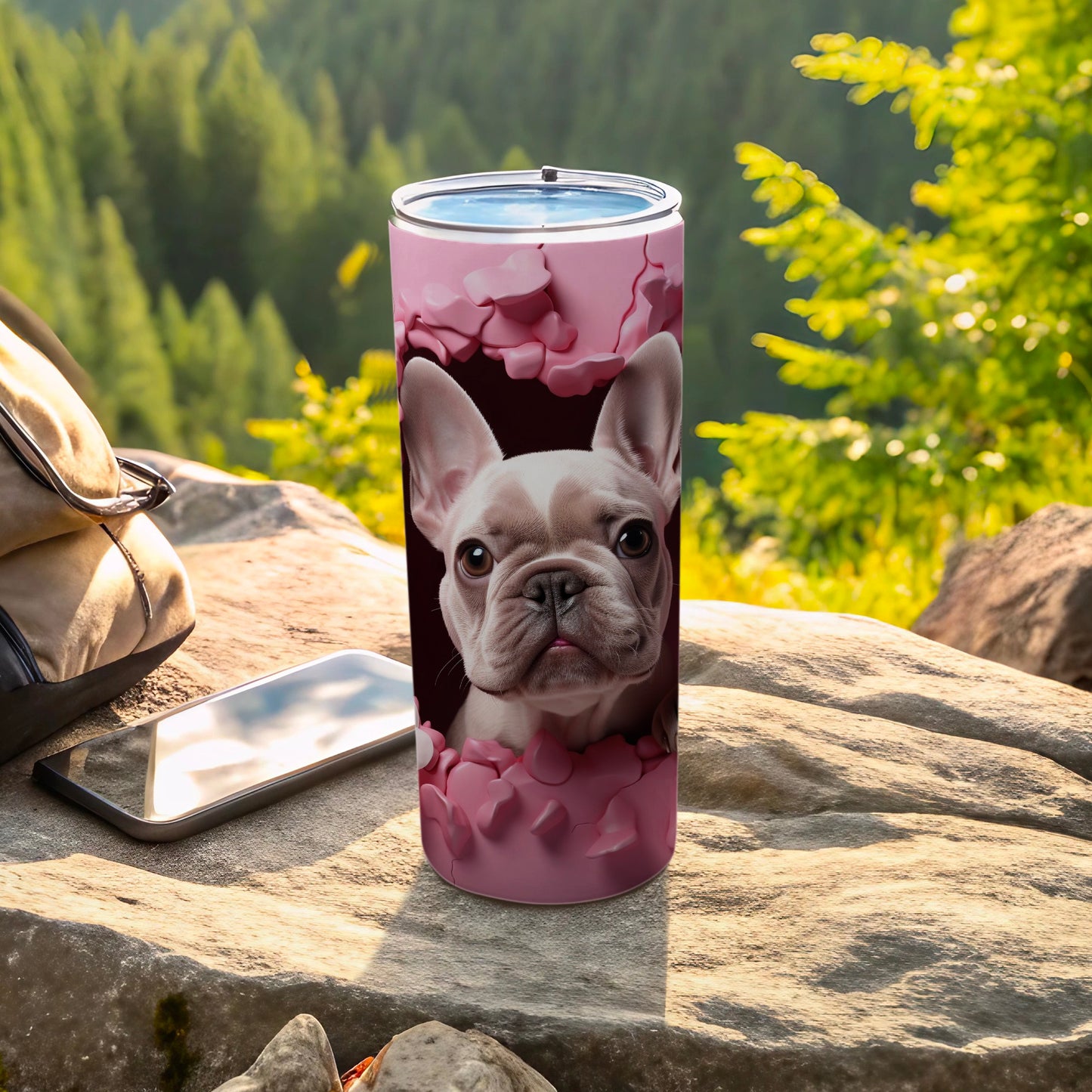 French Bulldog Puppy Pink Hearts Travel Tumbler product type
French Bulldog, Bulldog Puppy, Pink Tumbler, Dog Lover Gift, Pet Design, Animal Theme, Travel Mug, Insulated Cup, Cute Puppy, Dog Face Design, Hearts Pattern, Pink Hearts, Puppy Art, Doggie Drinkware, Beverage Holder, Outdoor Style, Canine Companion, Frenchie Puppy, Unique Gift, Trendy Drinkware