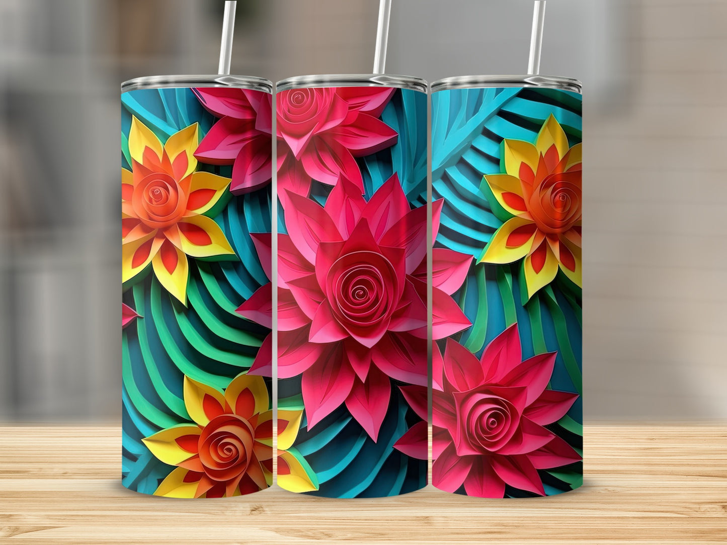 Colorful Floral Pattern Insulated Tumbler Product