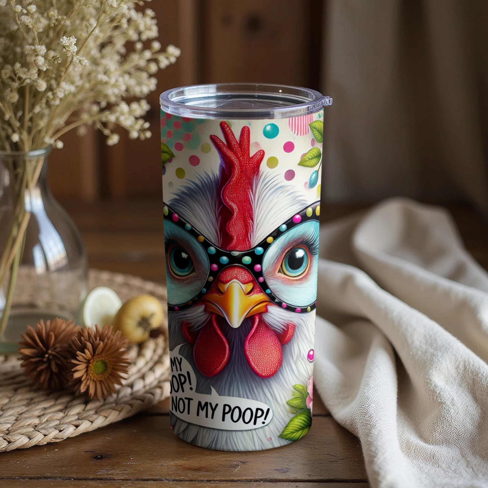 Funny Chicken Tumbler with Colorful Eyeglasses Design