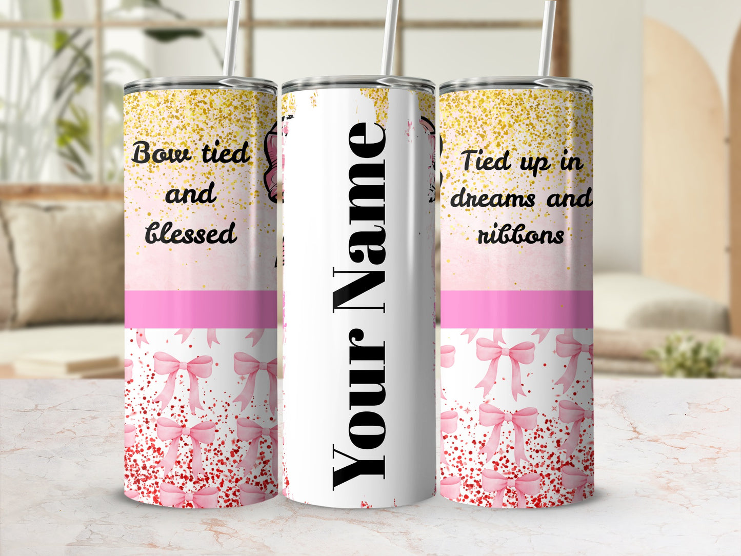 Custom Bow Themed Tumbler with Inspirational Quotes