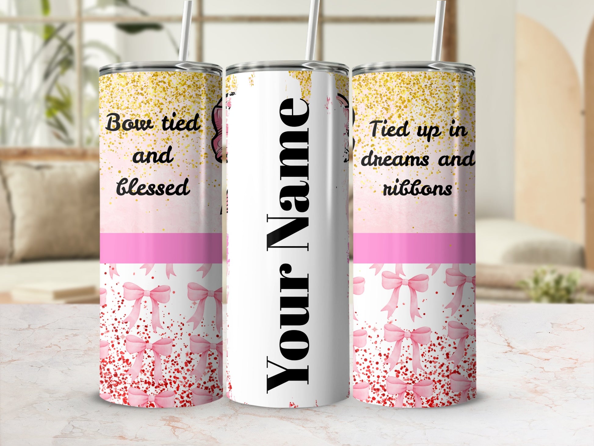 Custom Bow Themed Tumbler with Inspirational Quotes
