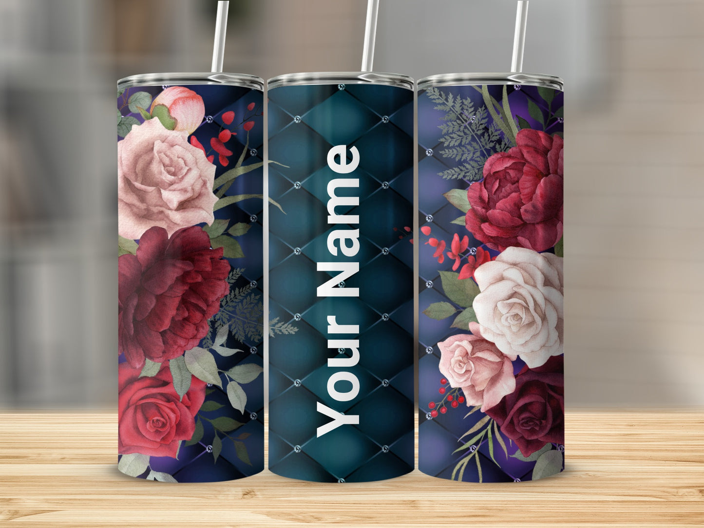 Personalized Floral Design Tall Drinkware with Name Customization