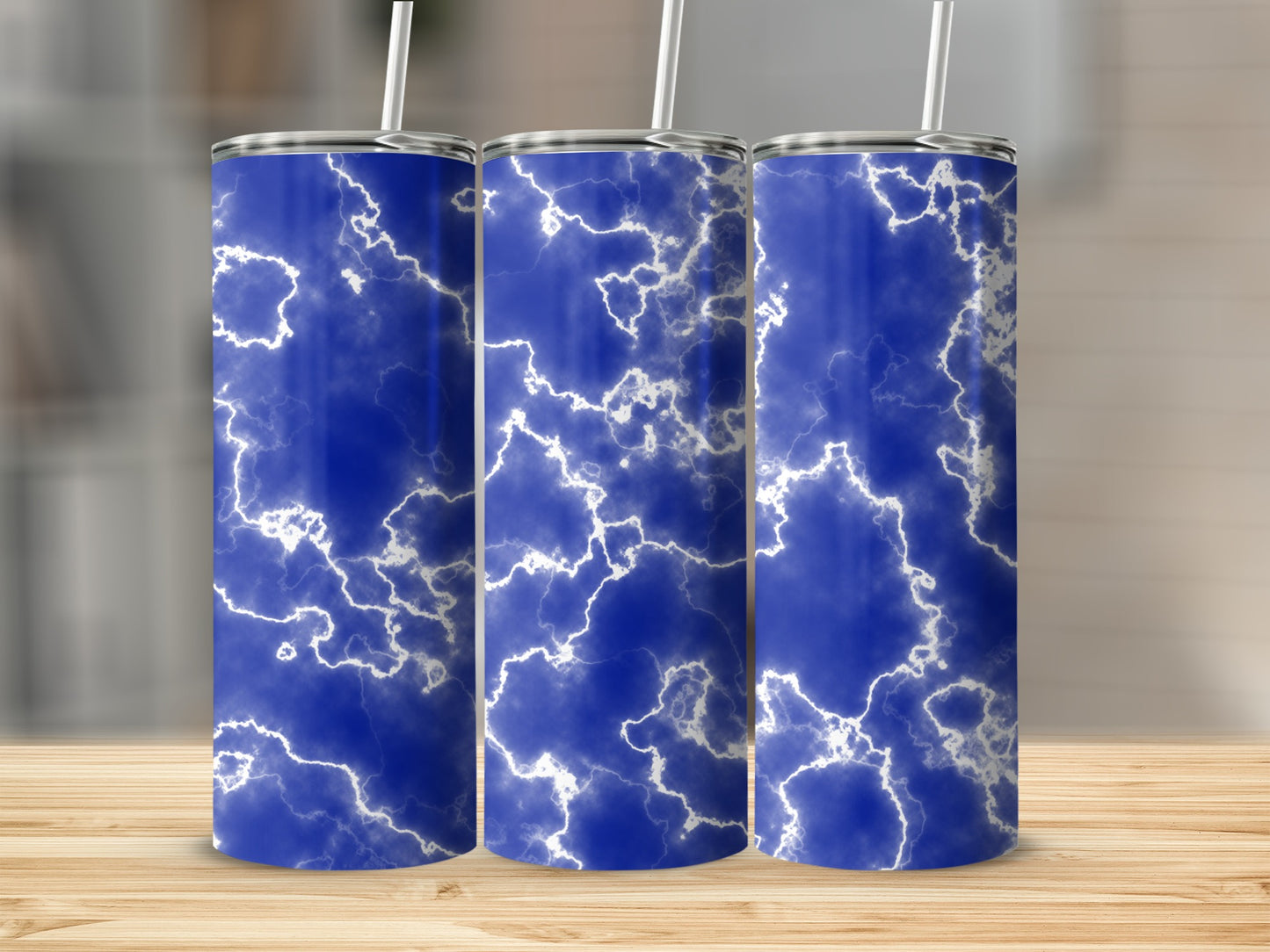 Electric Blue and White Lightning Design Custom Tumblers