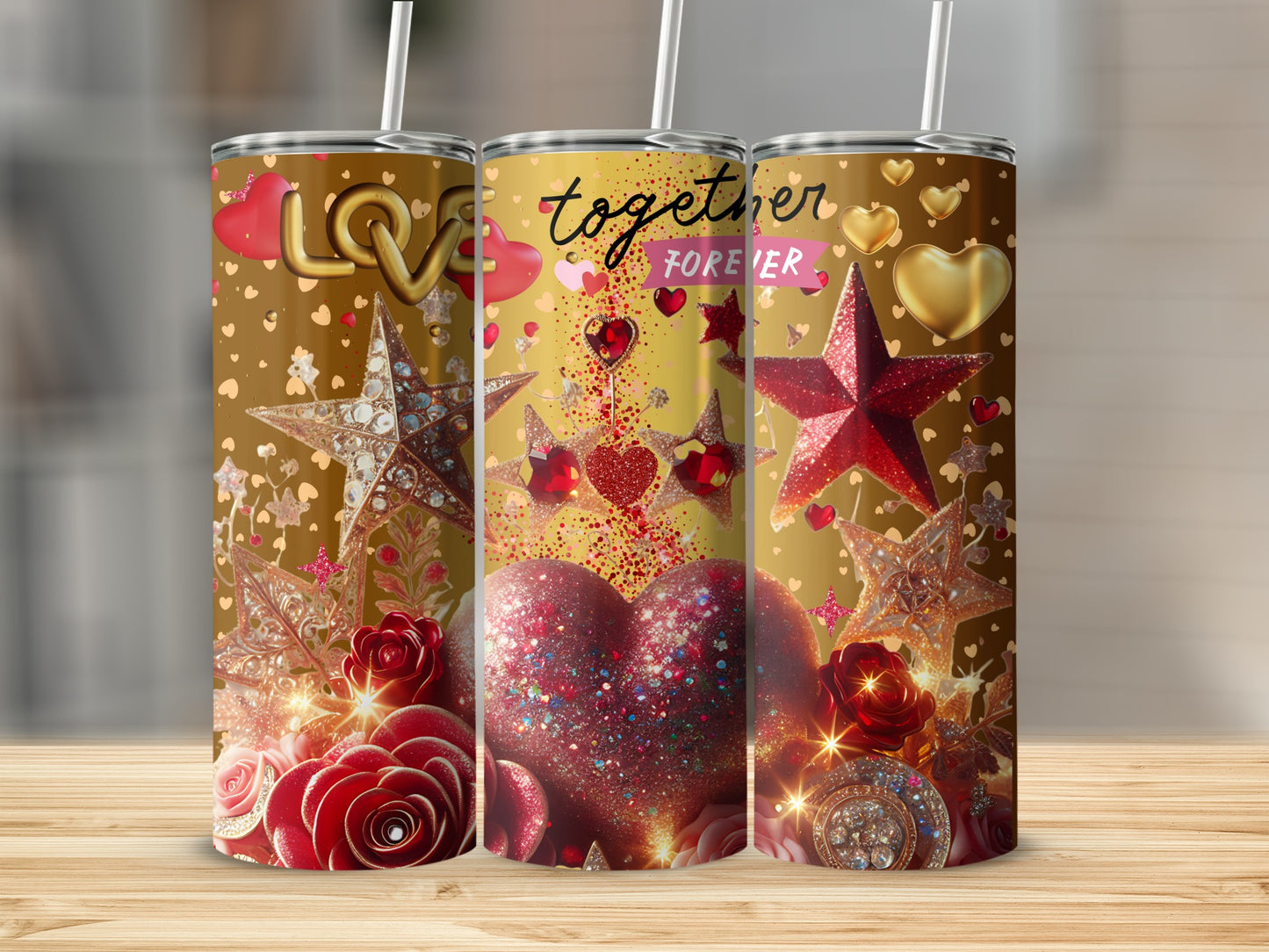 Romantic Hearts and Stars Tumbler for a Cozy Drink