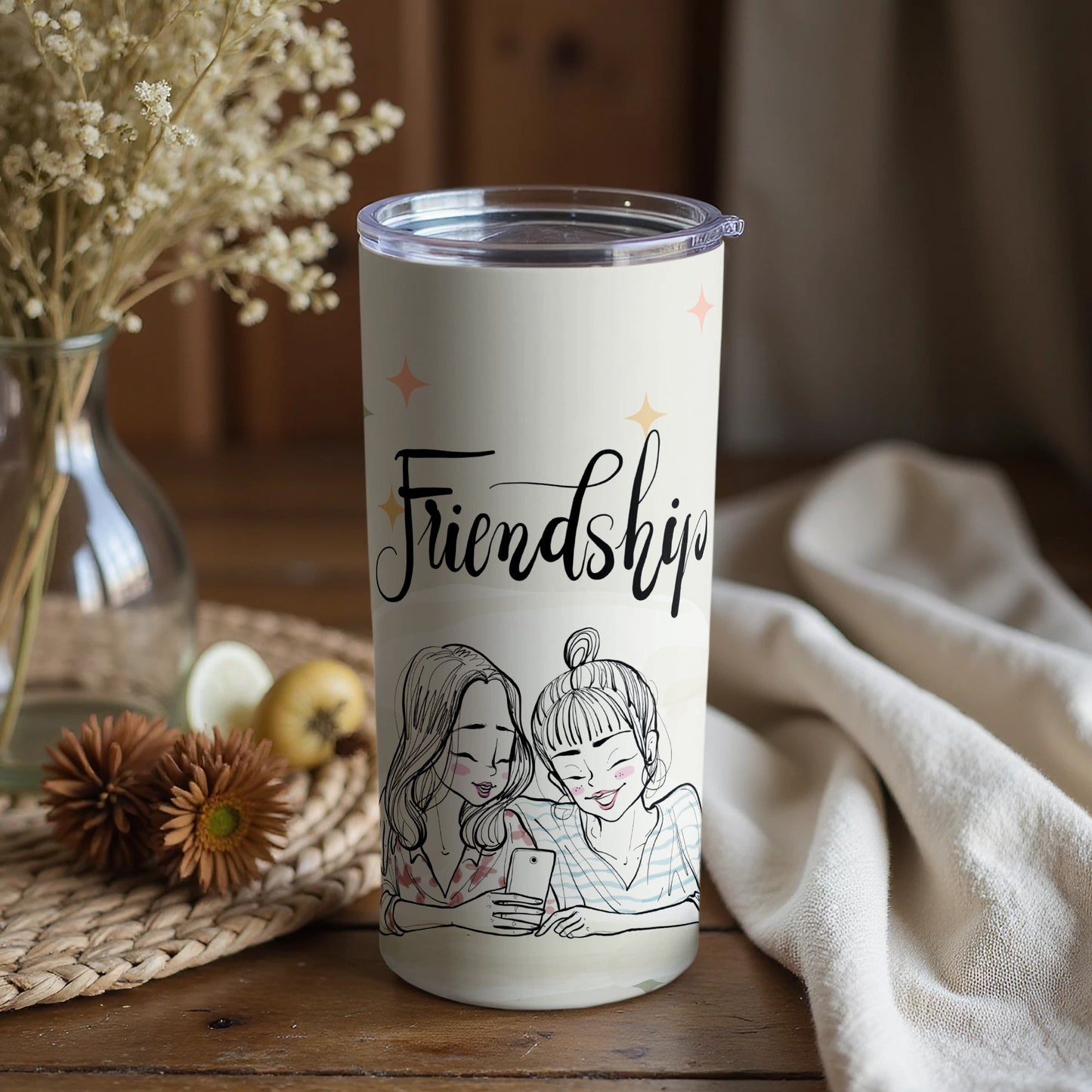 Friendship Theme Illustrated Tumbler for Best Friends