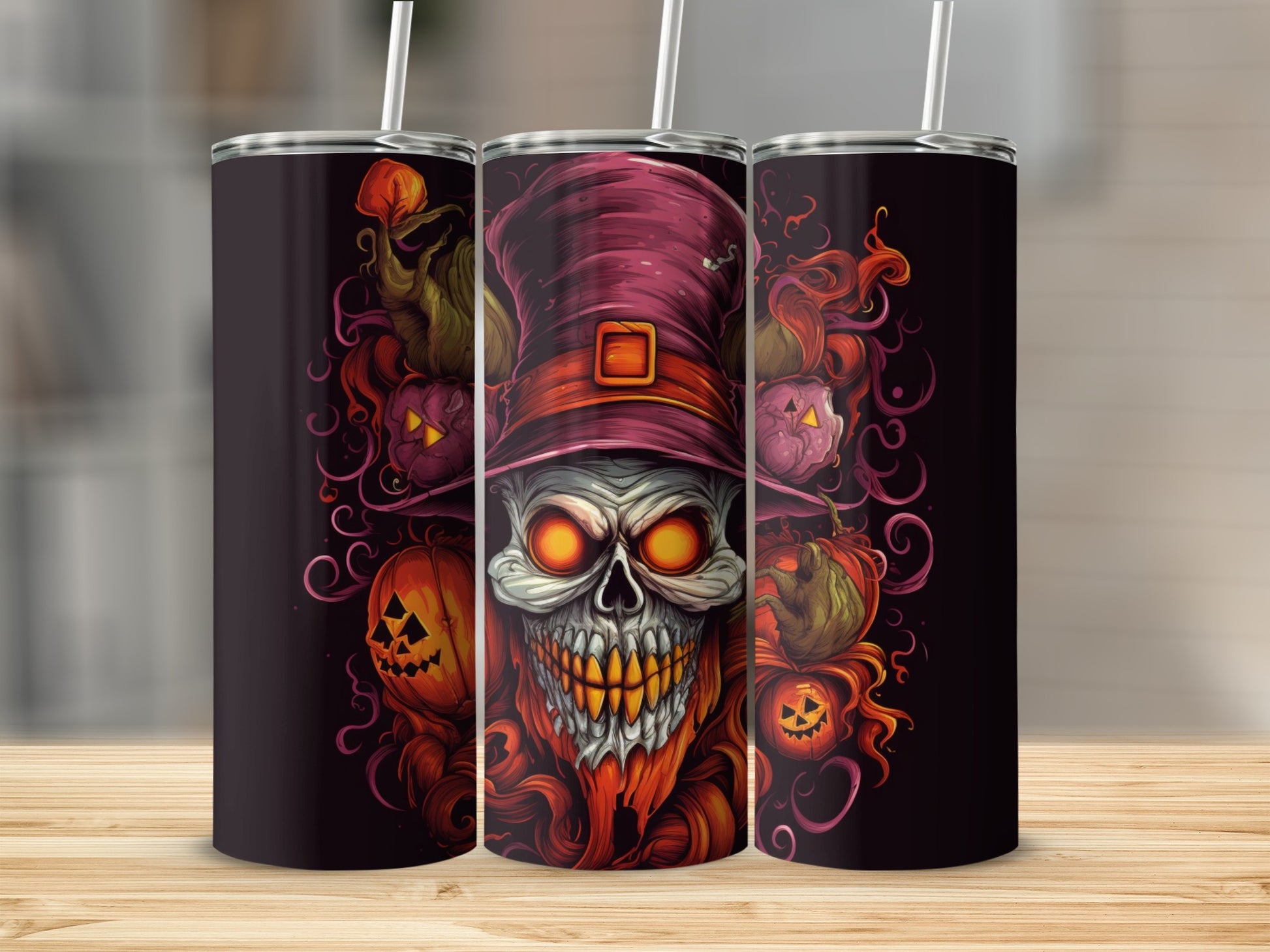 Halloween Skull Witch and Pumpkin Tumbler 20oz Cup