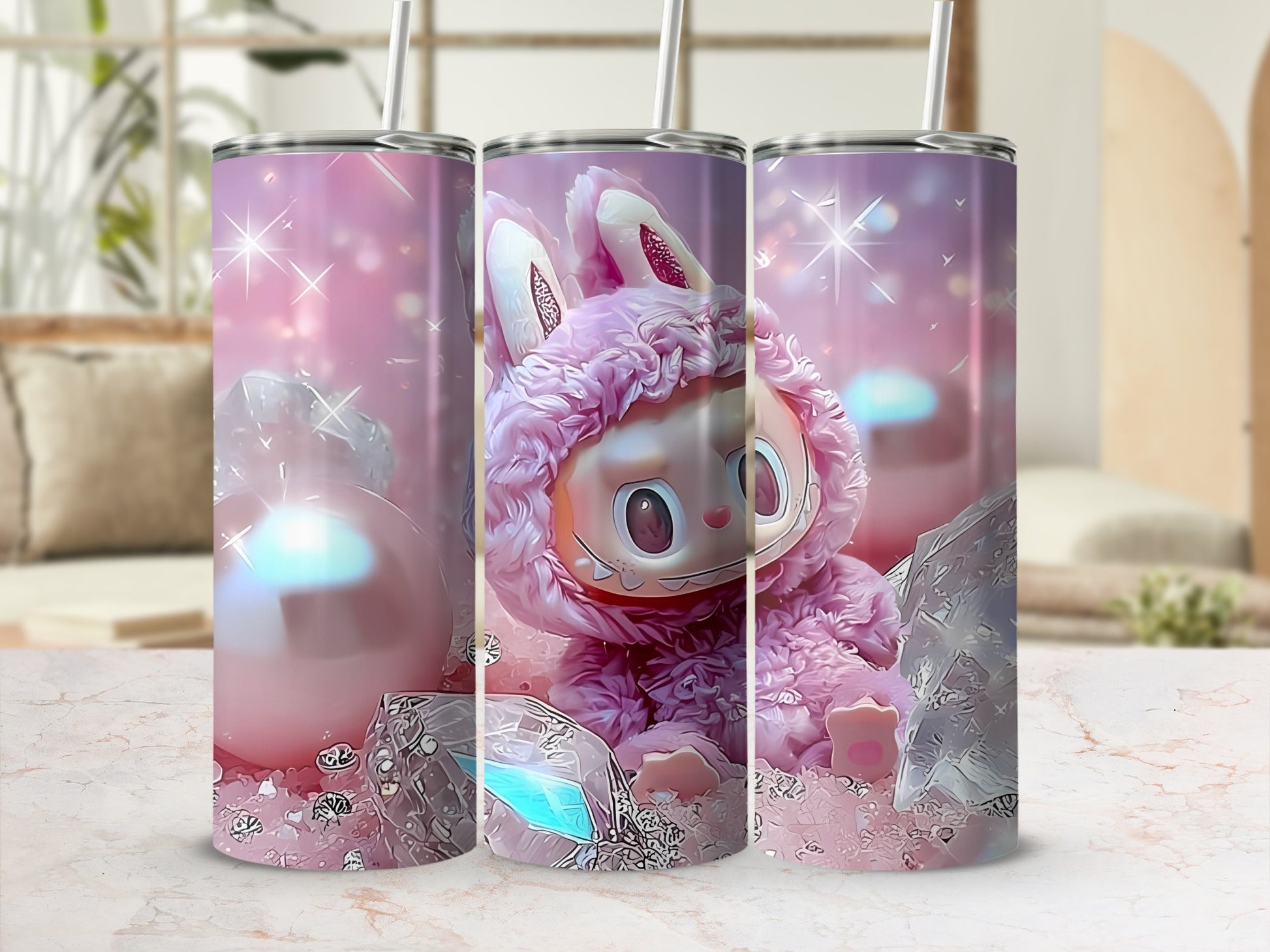 Adorable Pink Bunny Insulated Tumbler with Straw