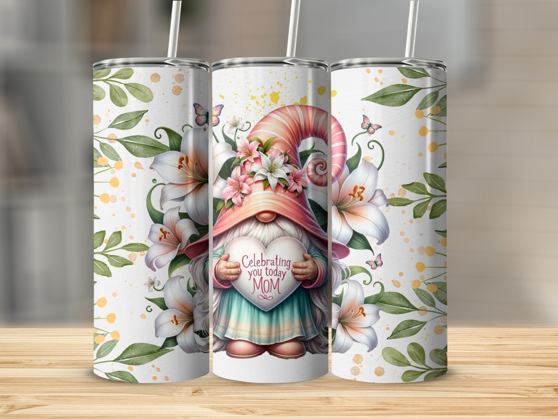 Celebrating You Today Mom Whimsical Gnome Tumbler