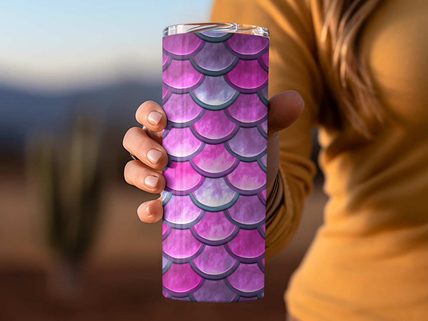 Pink and Lilac Shimmering Mermaid Scales Fish Pattern Tumblers