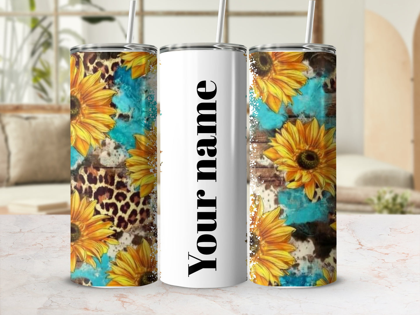 Personalized Sunflower Leopard Print Tumbler