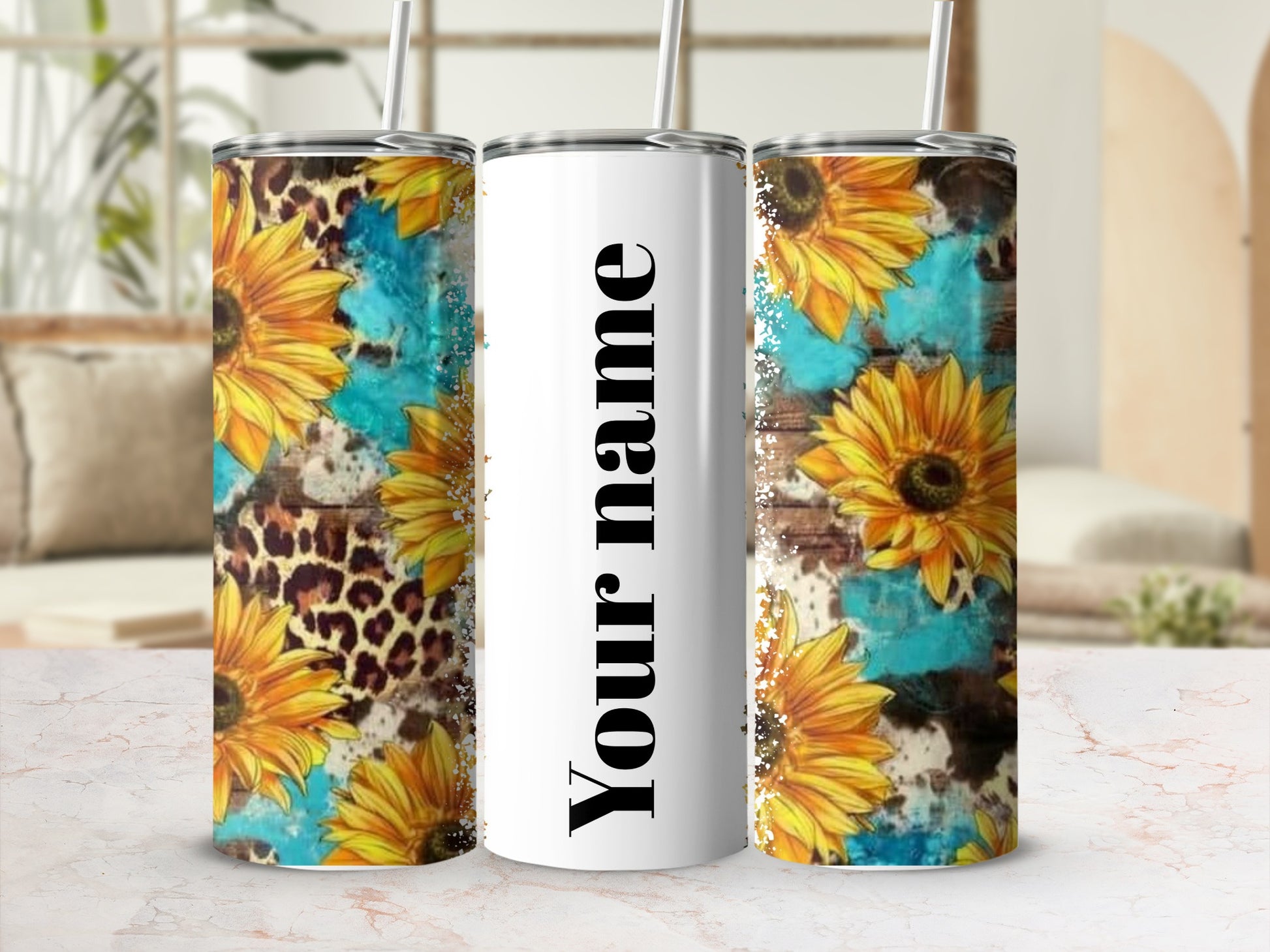 Personalized Sunflower Leopard Print Tumbler